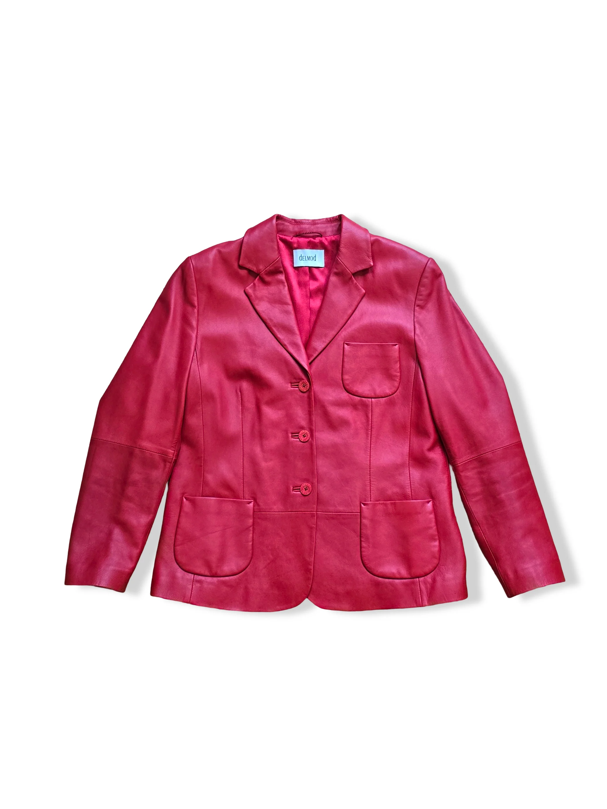Vintage Red Leather Blazer Jacket - S/M