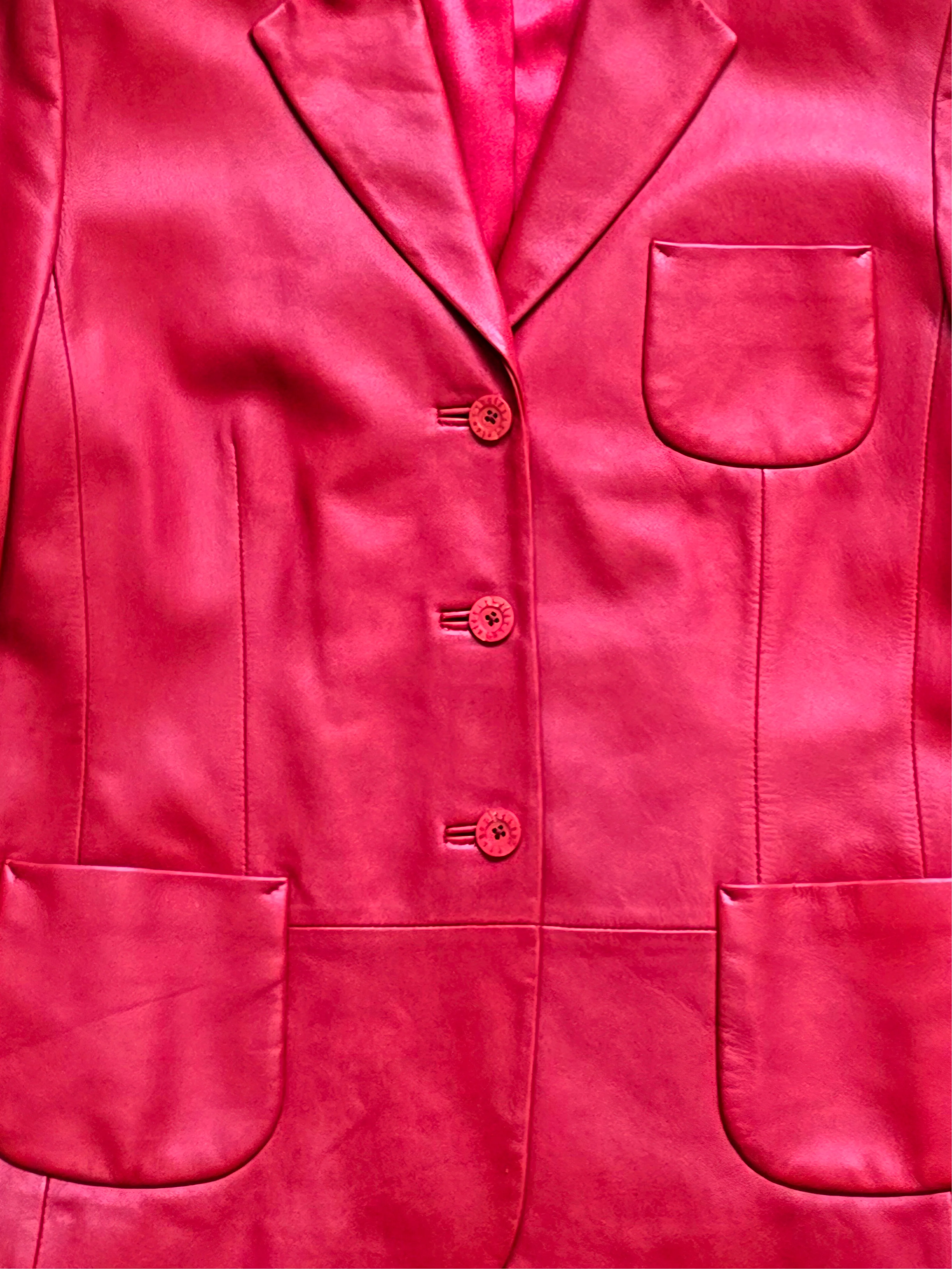 Vintage Red Leather Blazer Jacket - S/M - Image 3