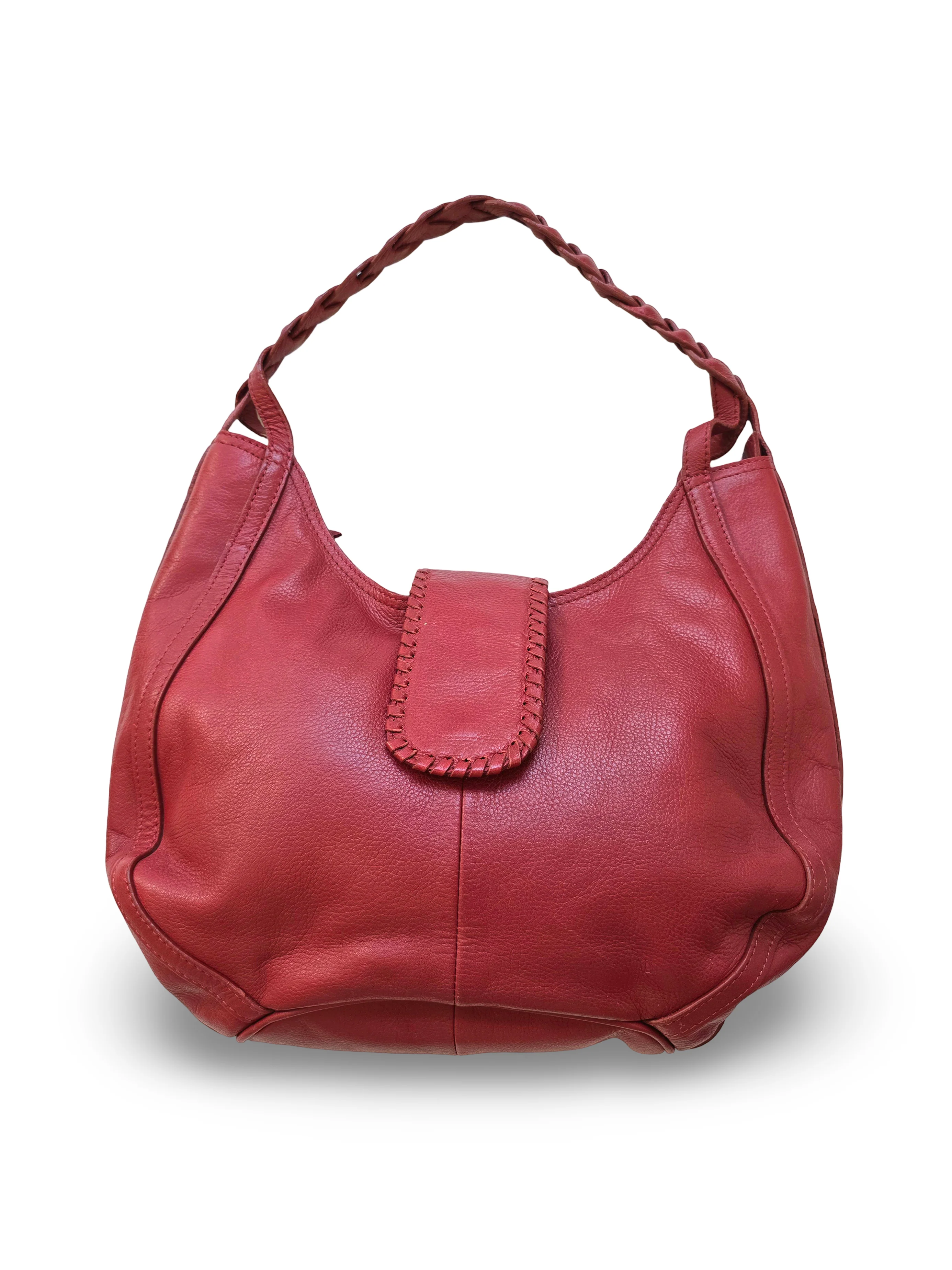 Vintage Red Leather Shoulder Handbag