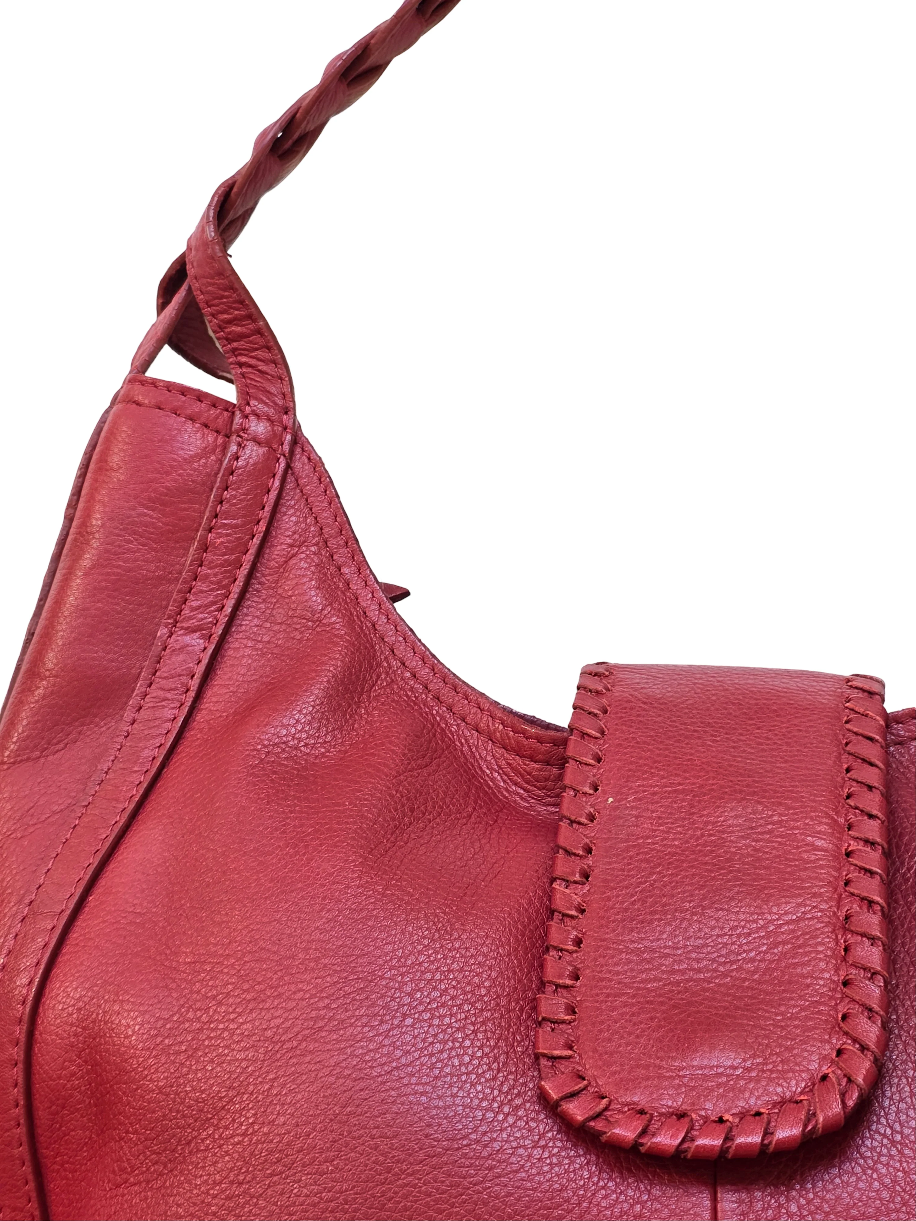 Vintage Red Leather Shoulder Handbag - Image 4
