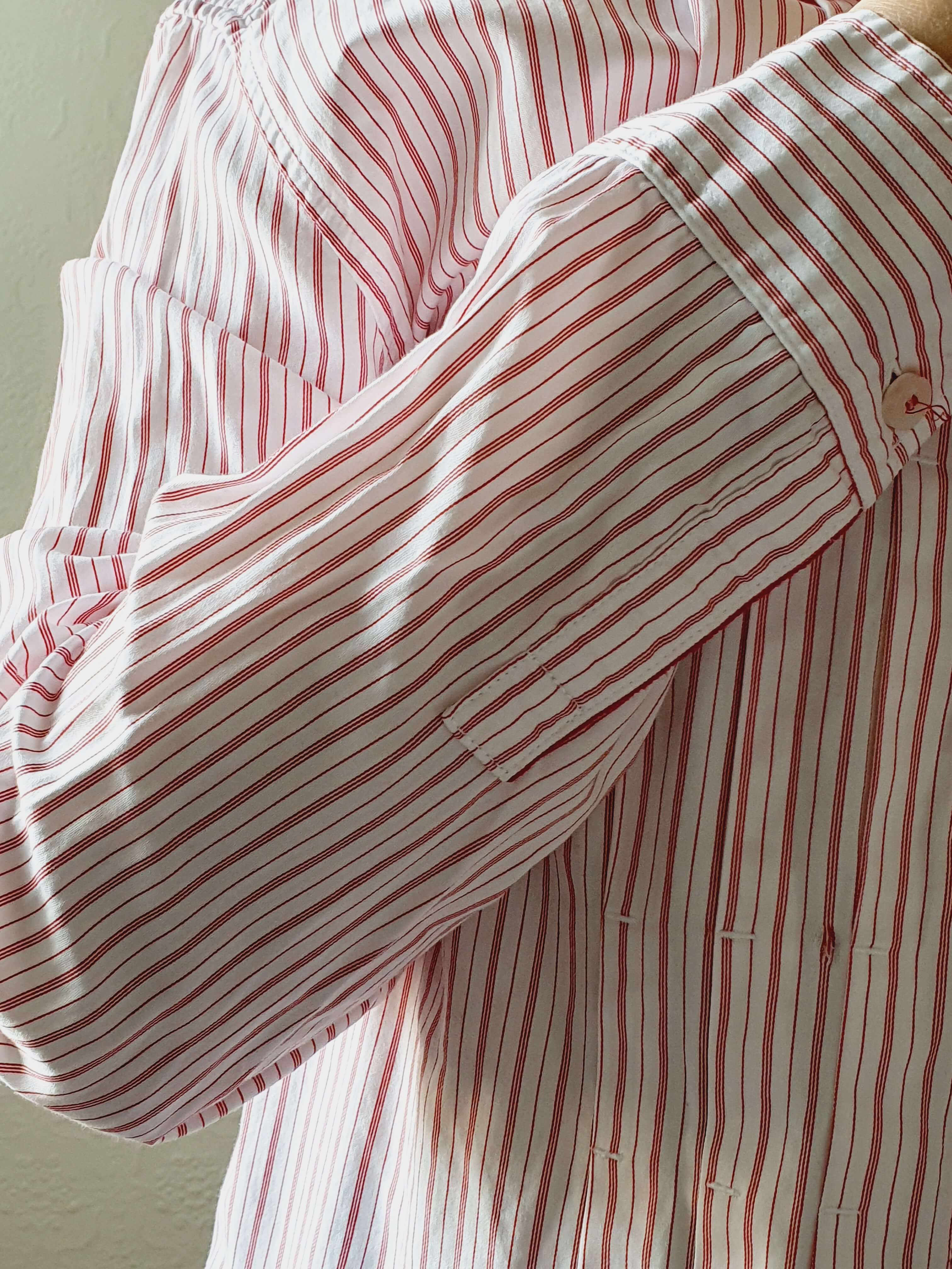 Vintage Red Striped Cotton Blouse - L/XL - Image 10