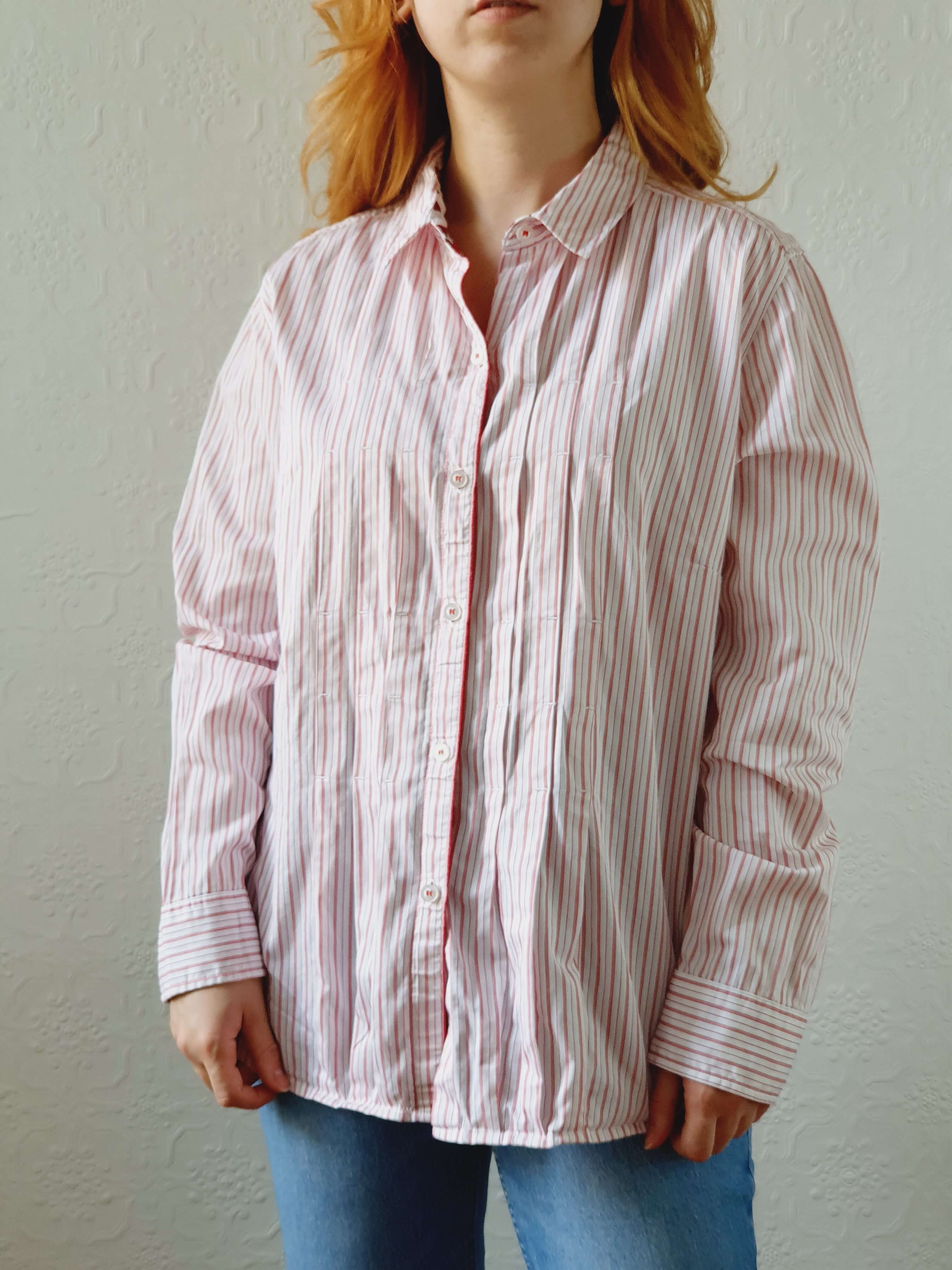 Vintage Red Striped Cotton Blouse - L/XL - Image 9