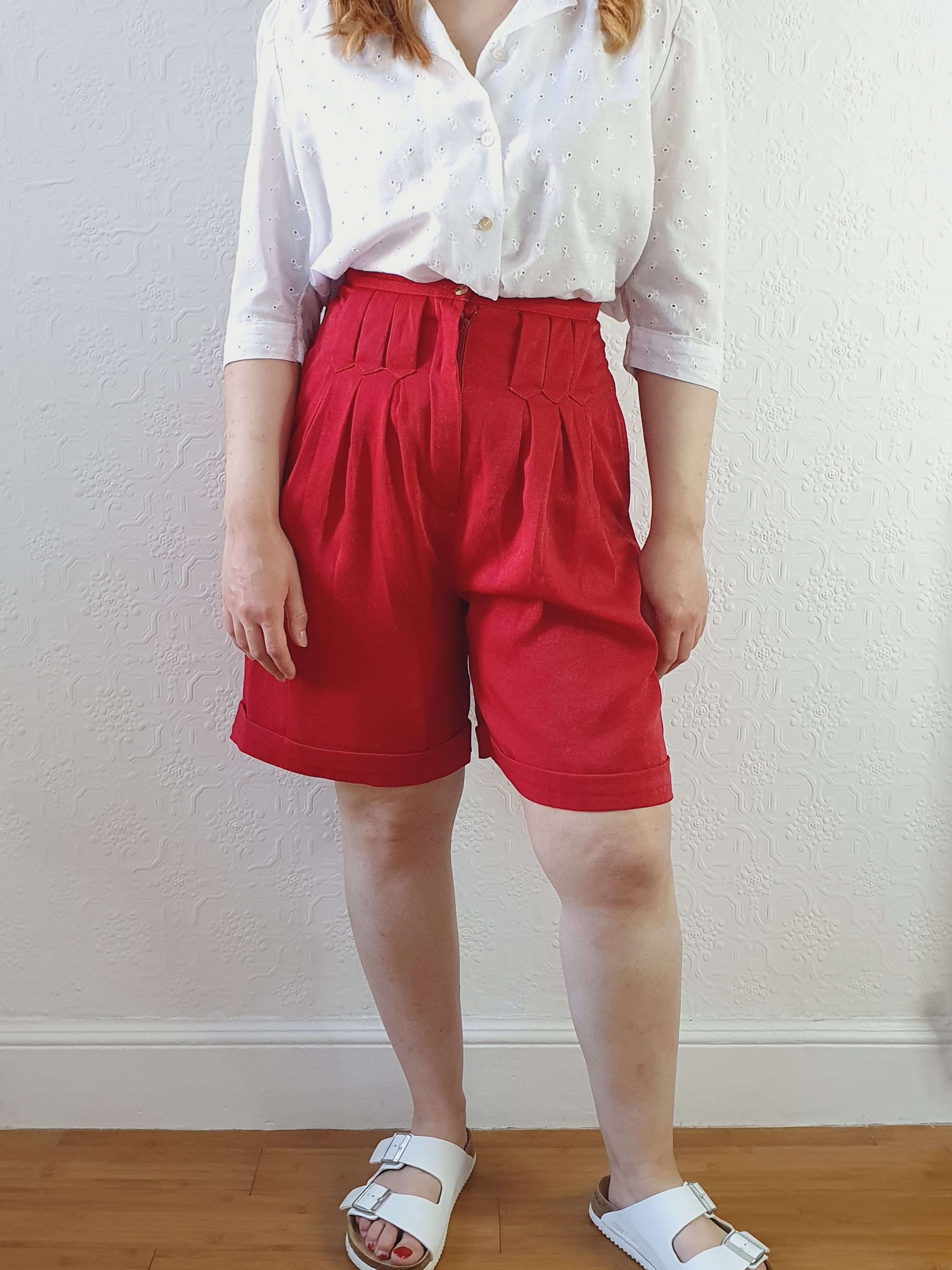 Vintage Red Velour Effect High Waisted Shorts - XS - Image 10