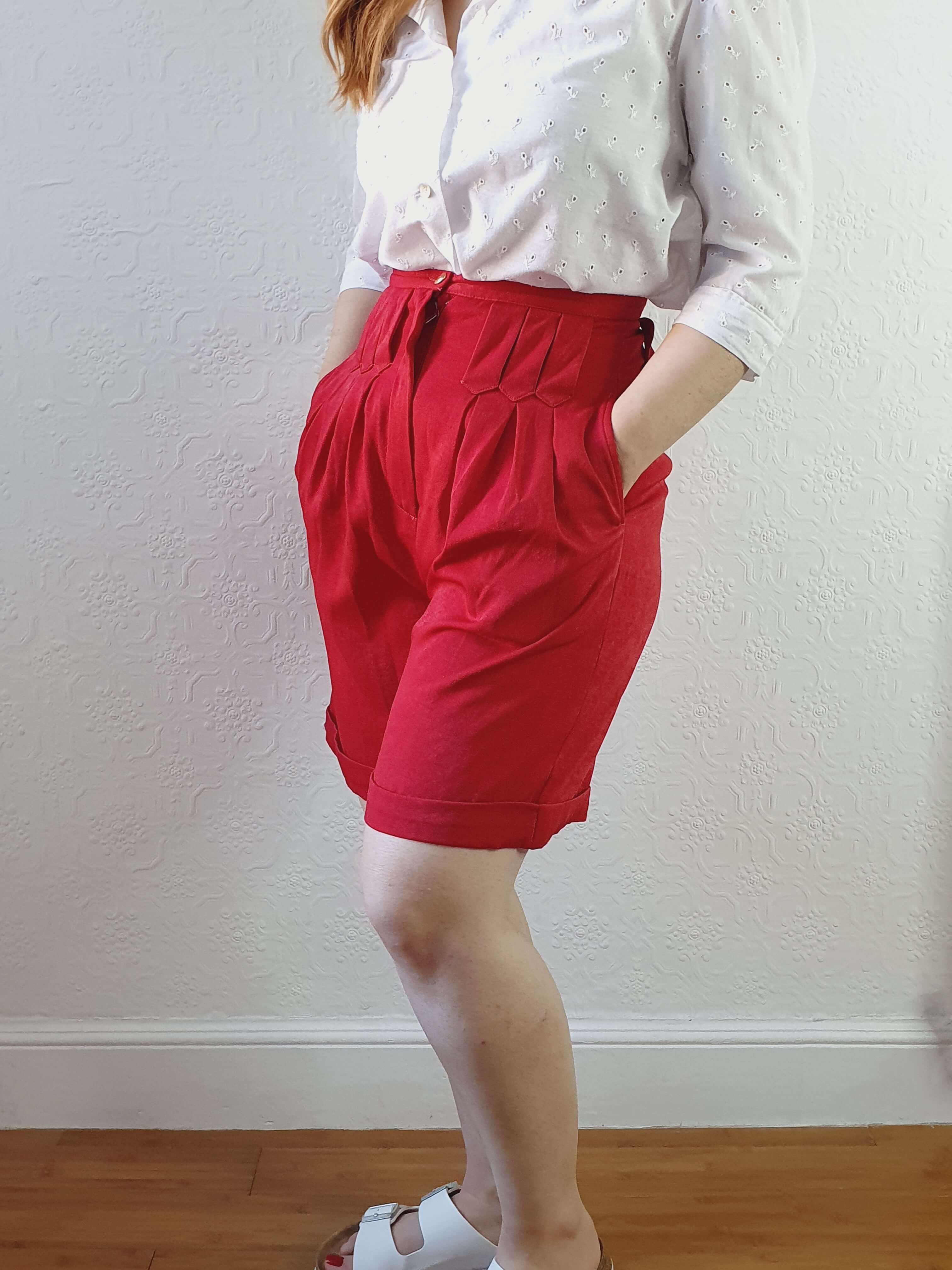Vintage Red Velour Effect High Waisted Shorts - XS - Image 11