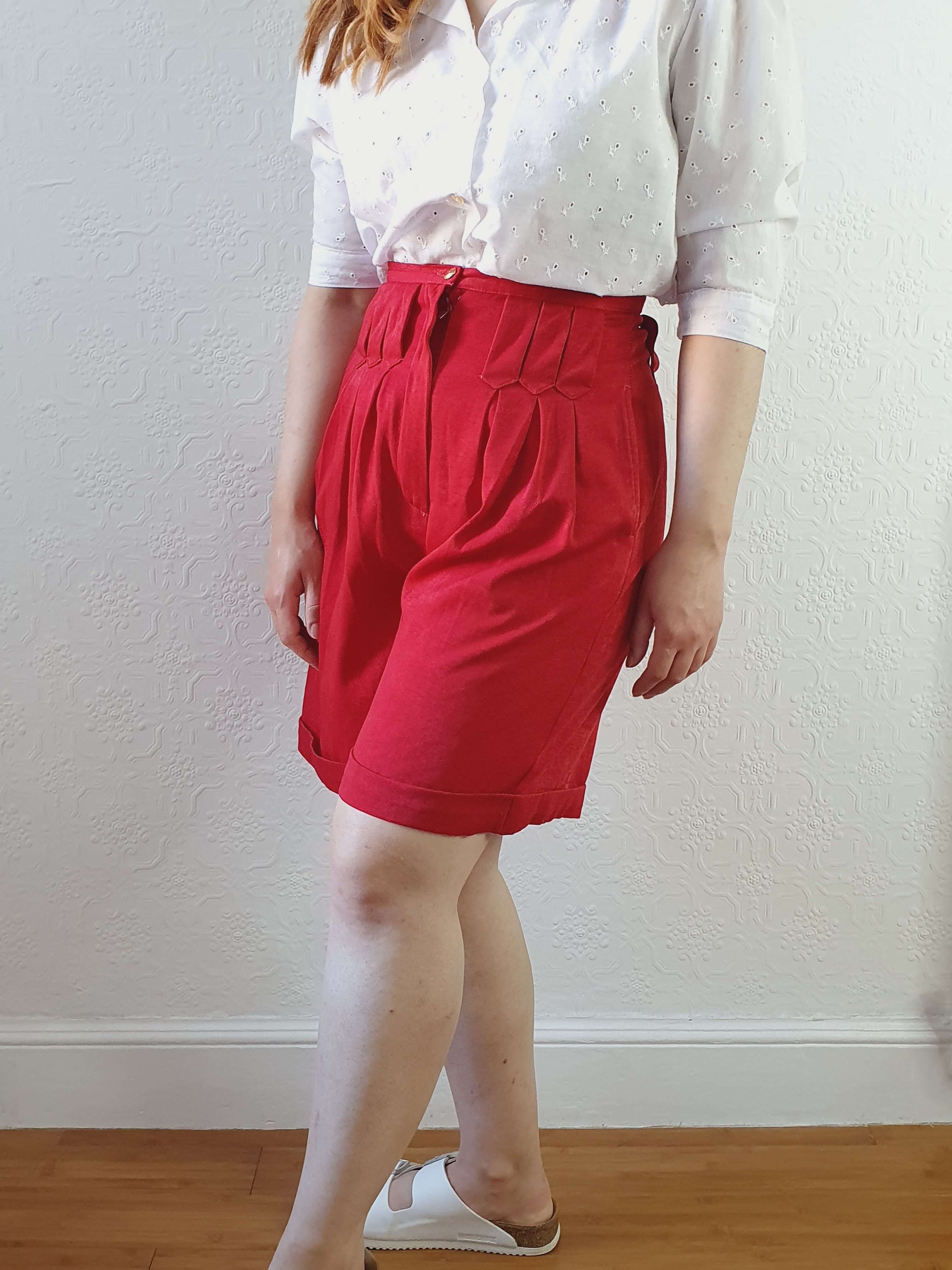 Vintage Red Velour Effect High Waisted Shorts - XS - Image 2