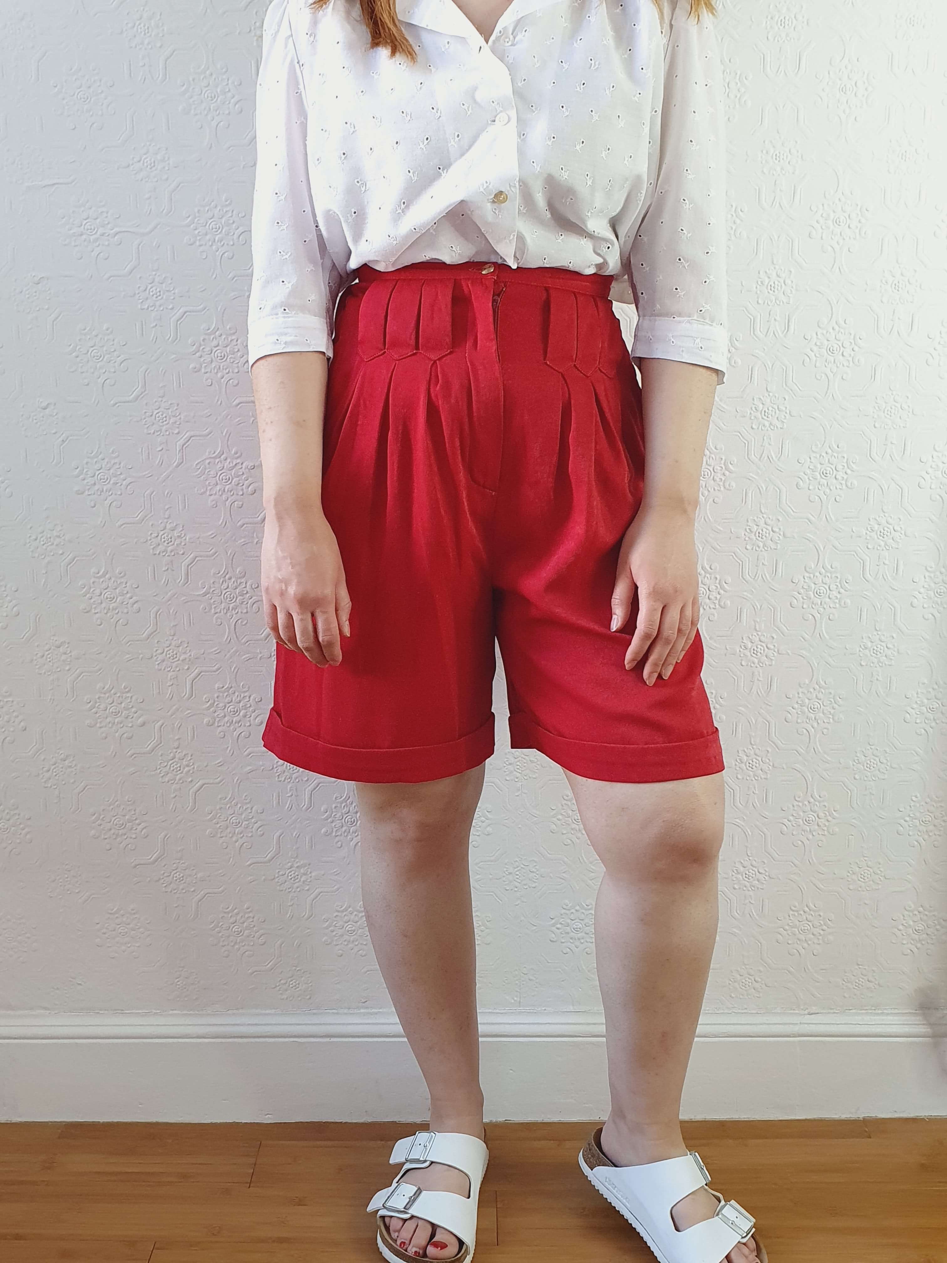 Vintage Red Velour Effect High Waisted Shorts - XS - Image 4