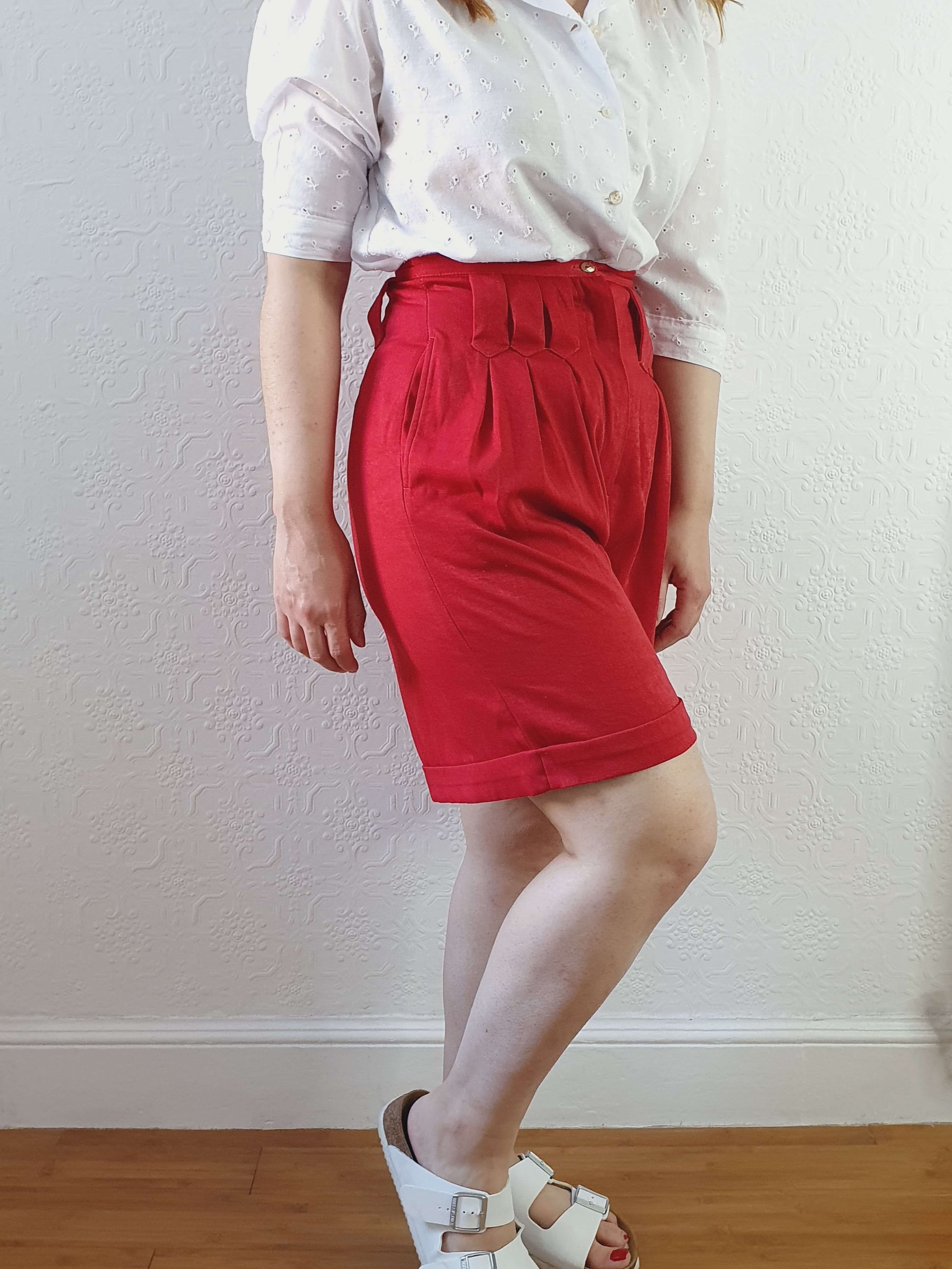 Vintage Red Velour Effect High Waisted Shorts - XS - Image 5