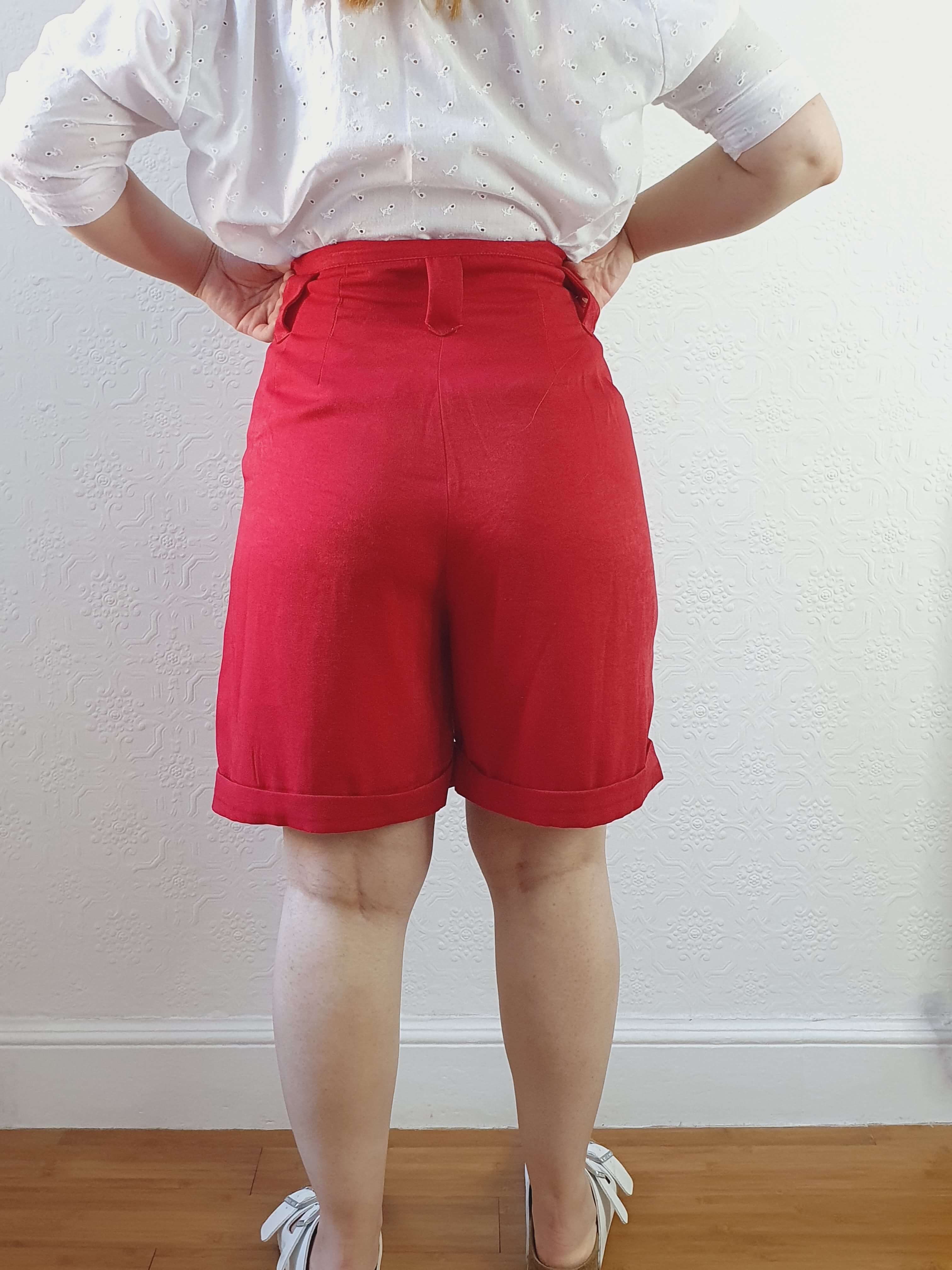Vintage Red Velour Effect High Waisted Shorts - XS - Image 6