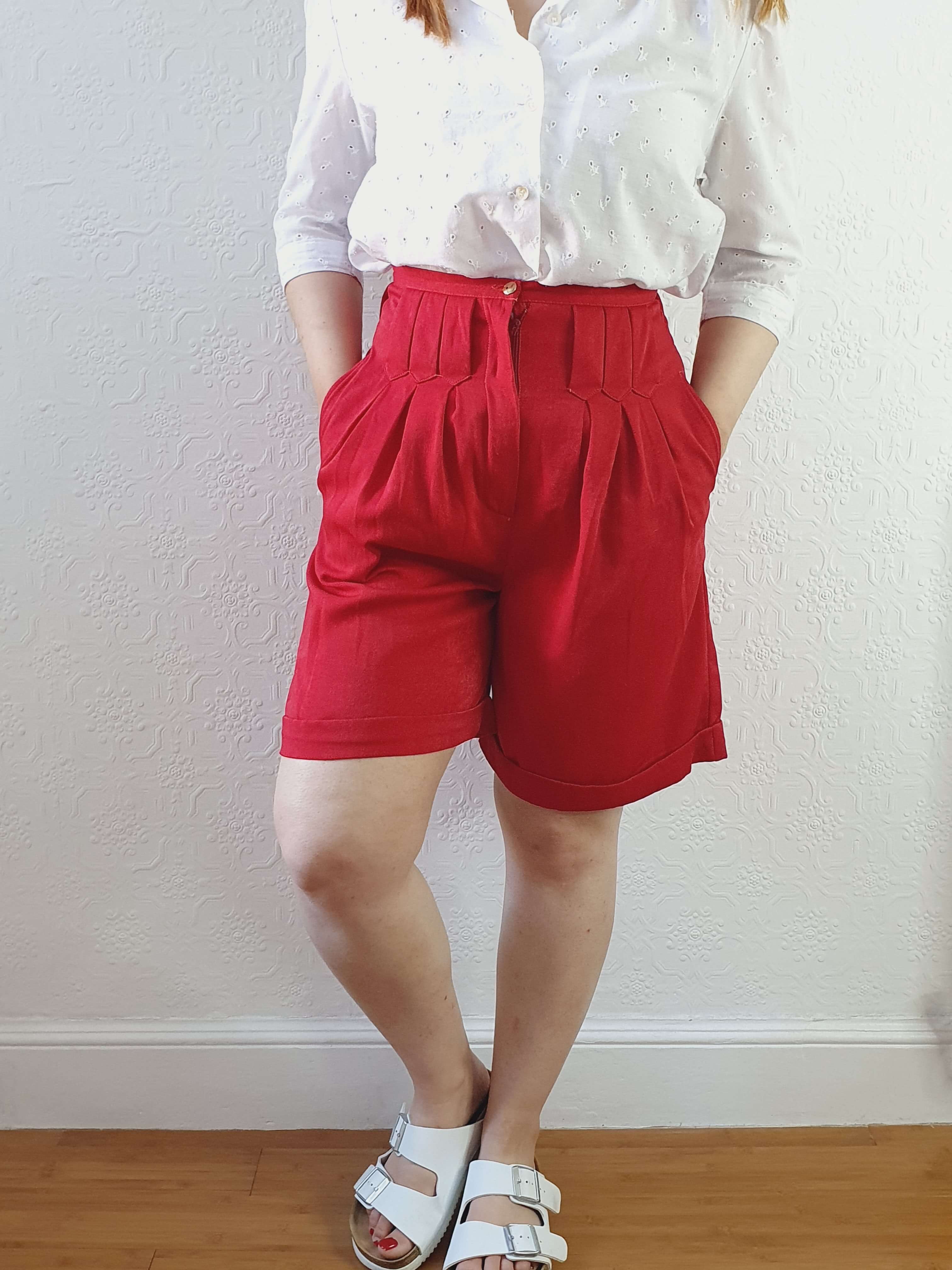 Vintage Red Velour Effect High Waisted Shorts - XS - Image 7