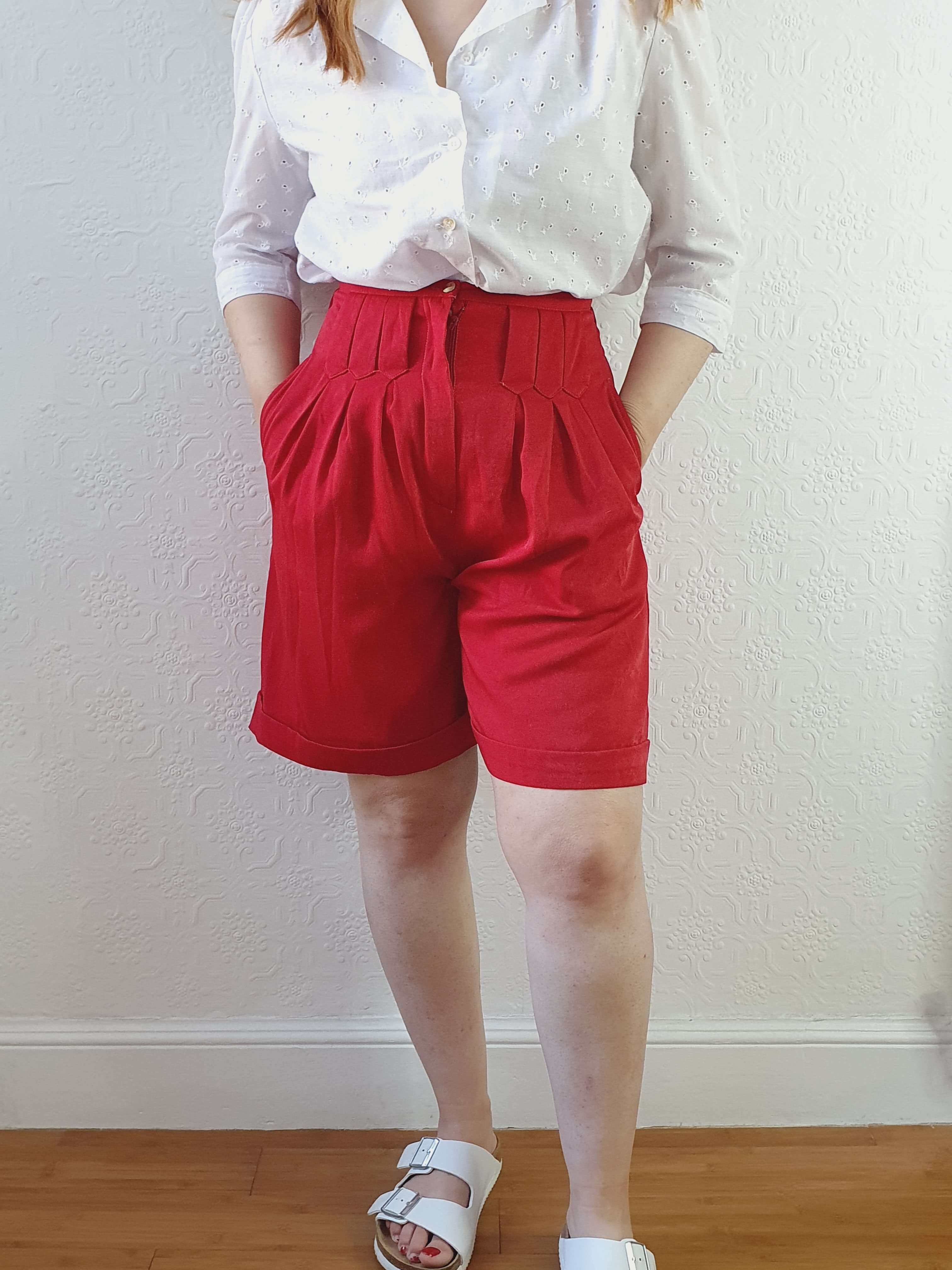 Vintage Red Velour Effect High Waisted Shorts - XS - Image 8