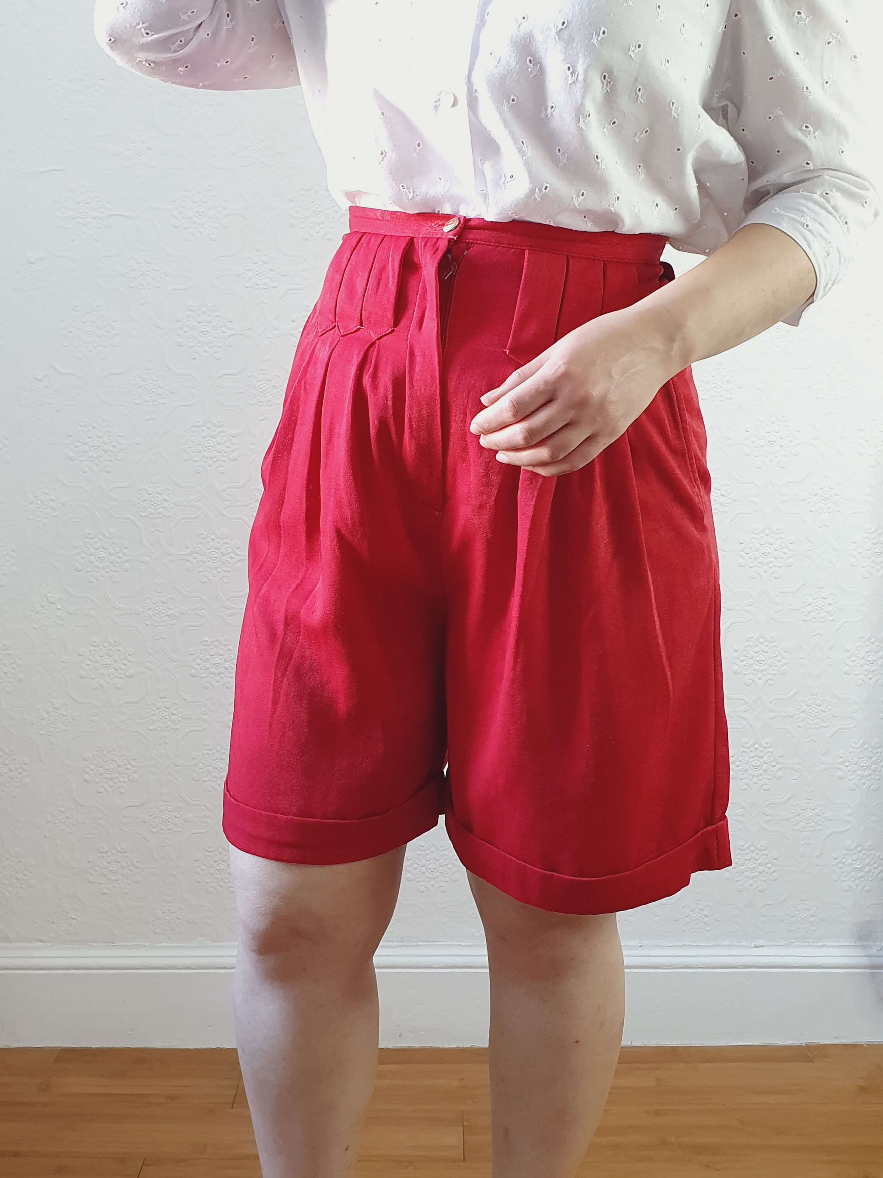 Vintage Red Velour Effect High Waisted Shorts - XS - Image 9