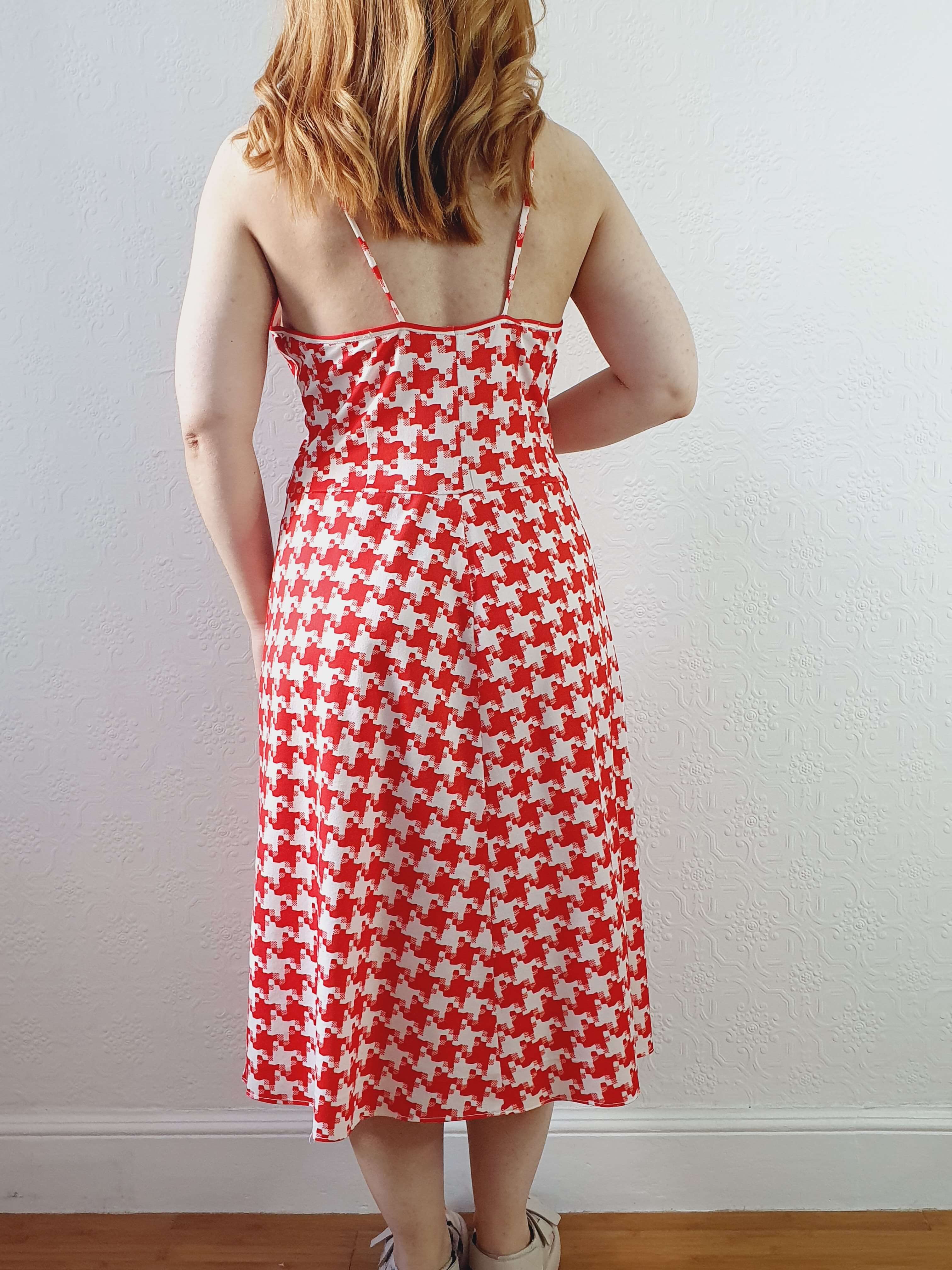 Vintage Red & White Houndstooth Sleeveless Dress - M - Image 4