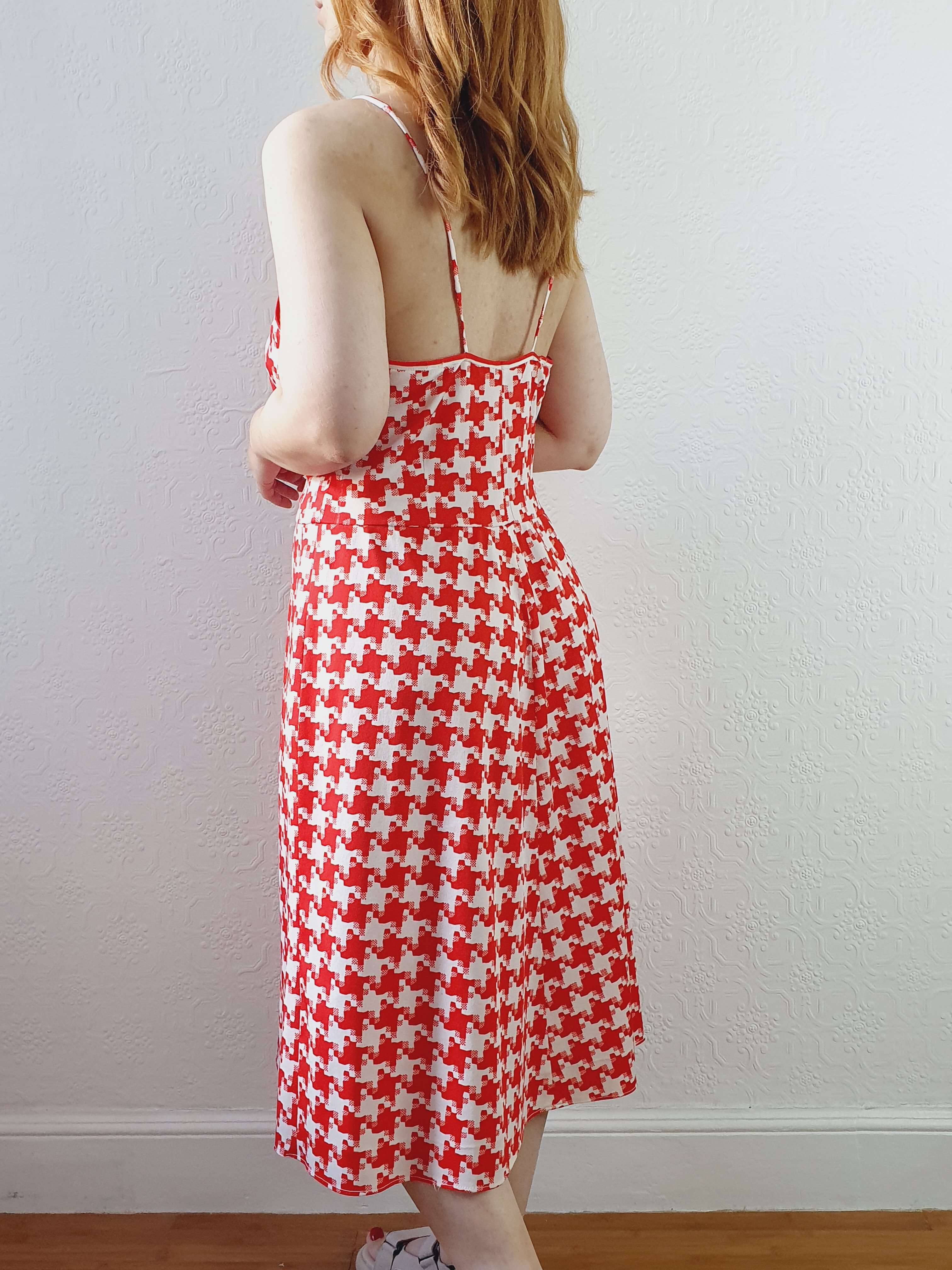Vintage Red & White Houndstooth Sleeveless Dress - M - Image 7