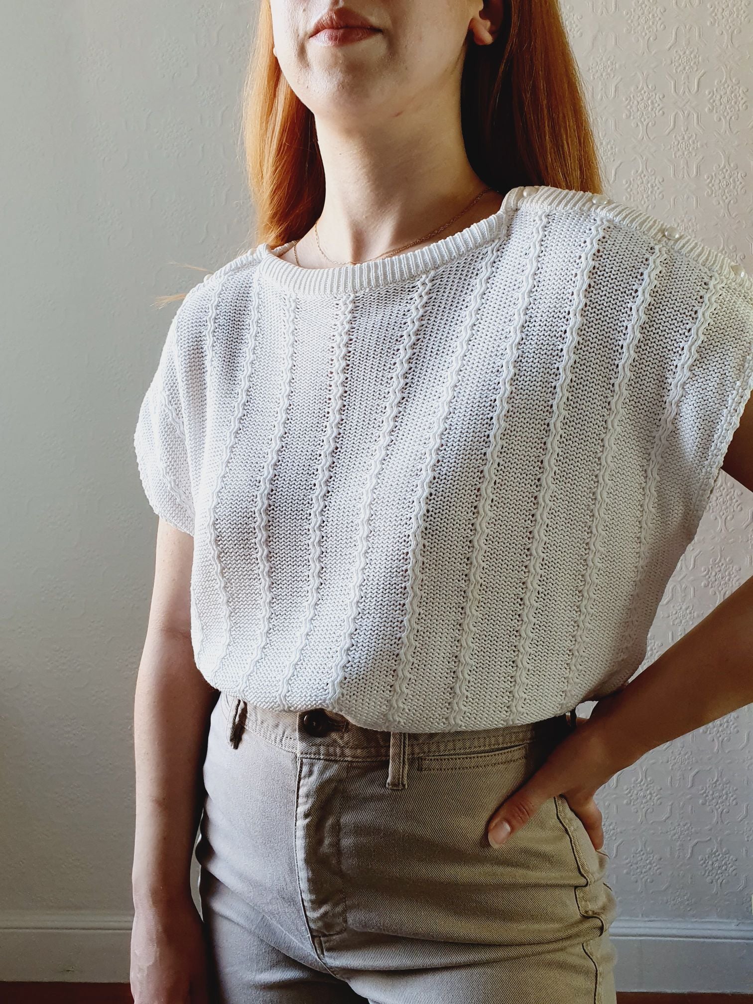 Vintage Relaxed Cream Knit - XL - Image 3