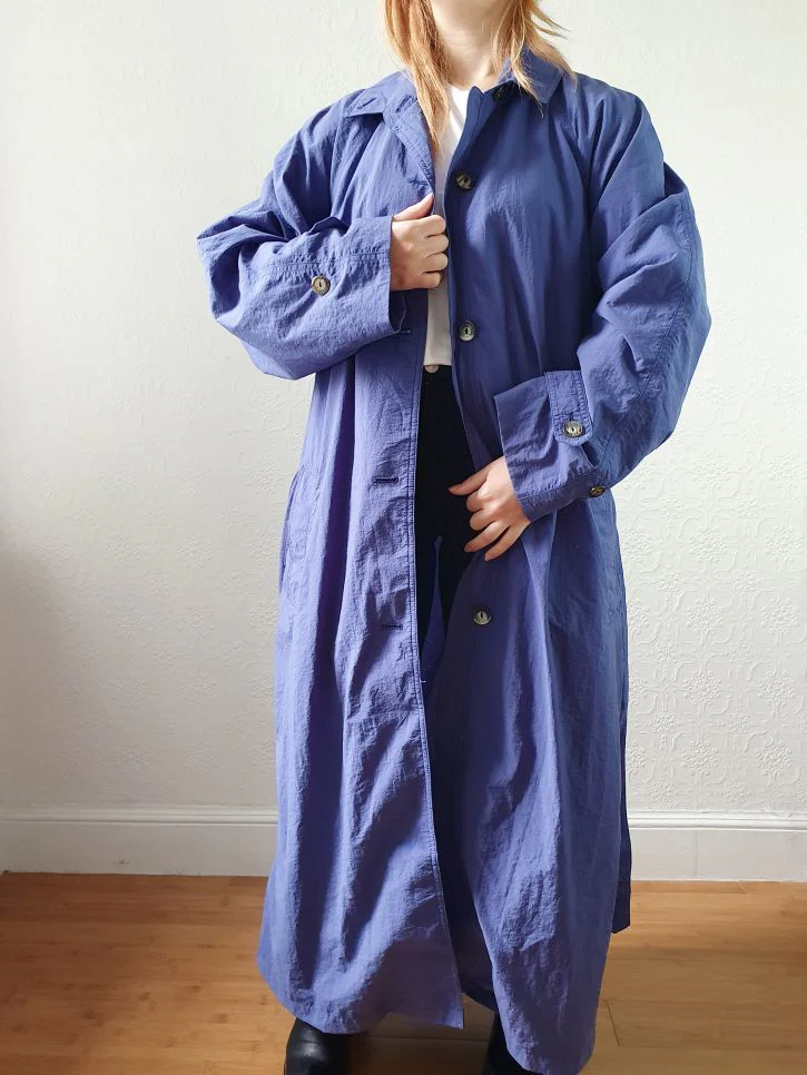 Vintage Royal Blue Single Breasted Trench Coat - L/XL - Image 2