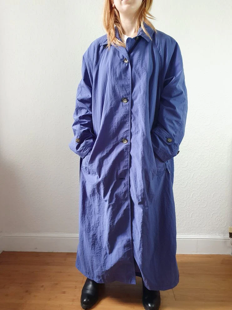 Vintage Royal Blue Single Breasted Trench Coat - L/XL - Image 3