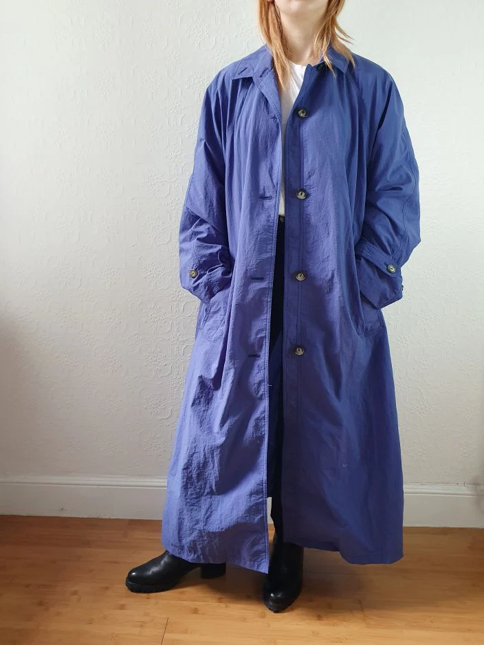 Vintage Royal Blue Single Breasted Trench Coat - L/XL - Image 6