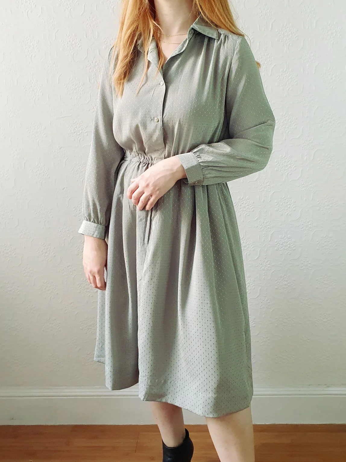 Vintage Sage Shirt Dress - S