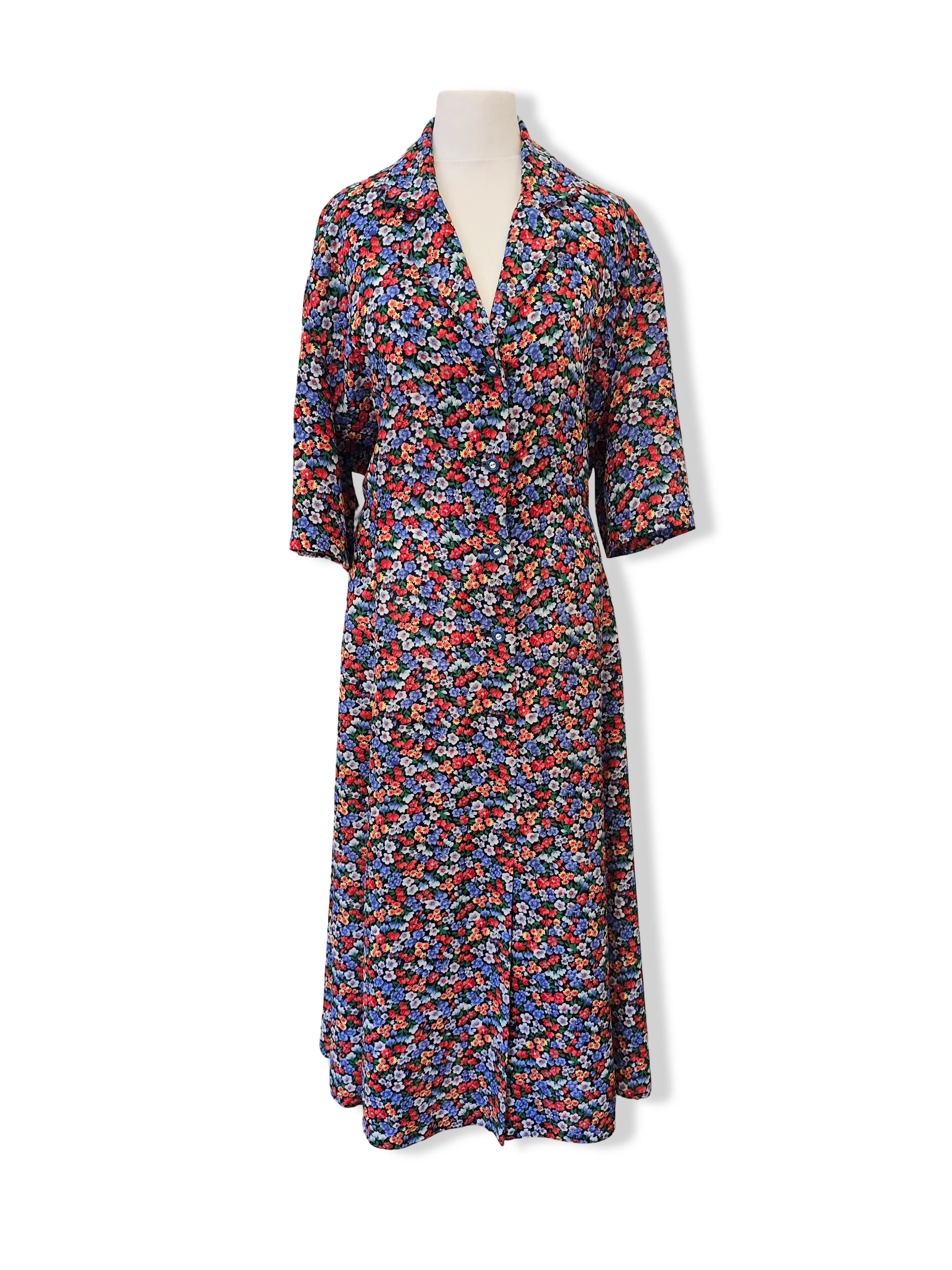 Vintage Short Sleeved Floral Print Midi Dress - XXL