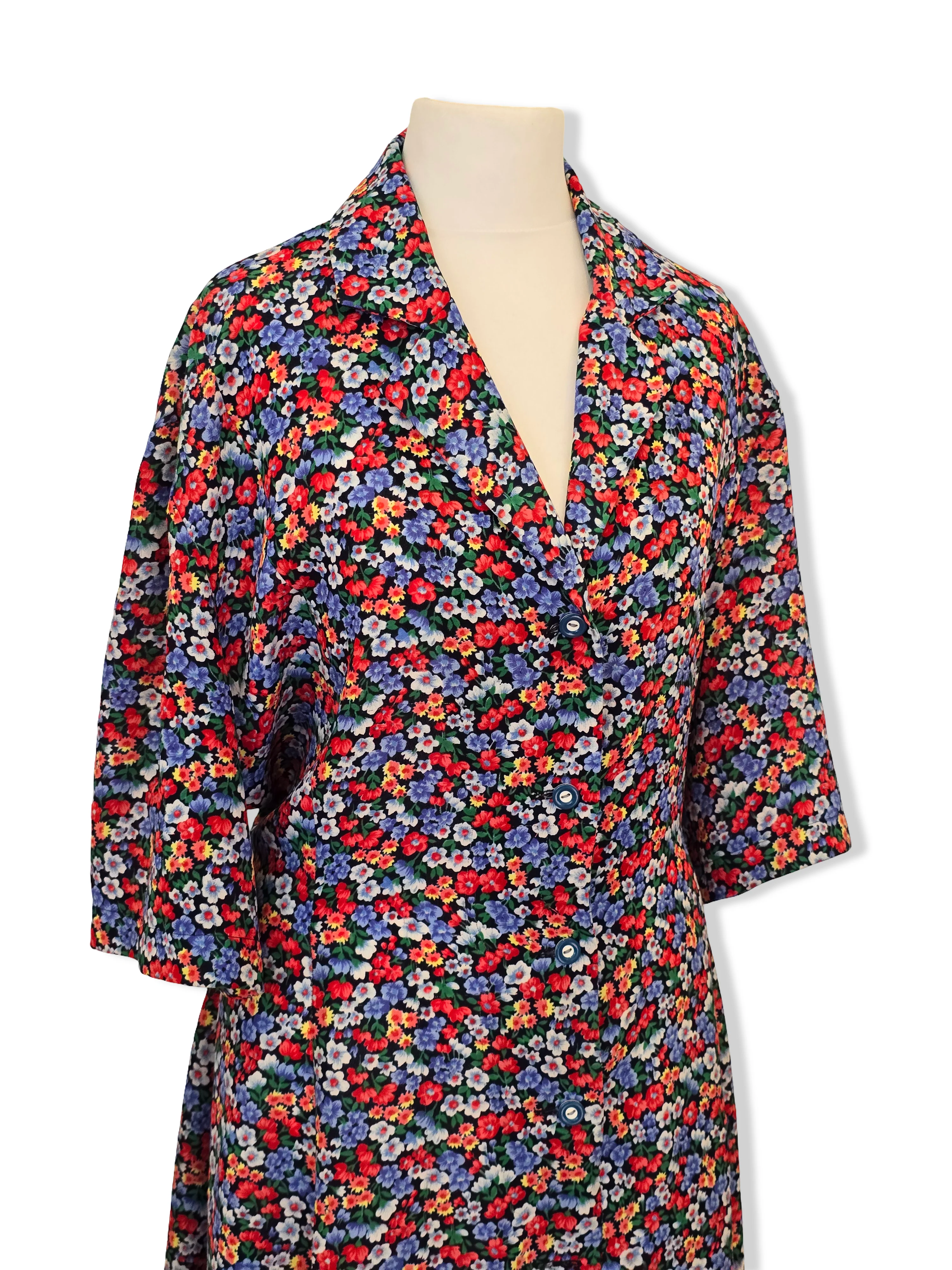 Vintage Short Sleeved Floral Print Midi Dress - XXL - Image 4