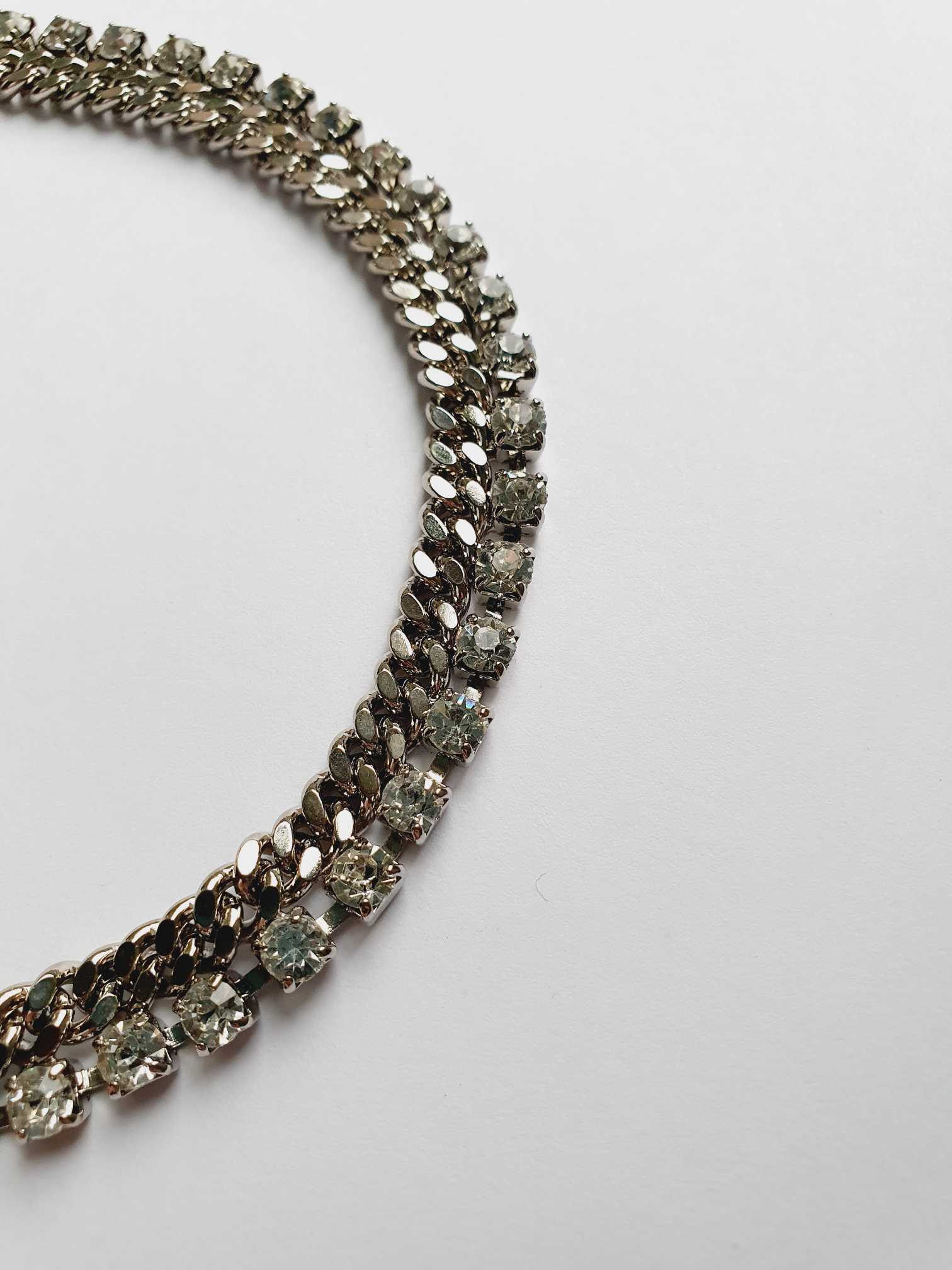 Vintage Silver Chunky Chain Necklace with Clear Crystals - Image 6