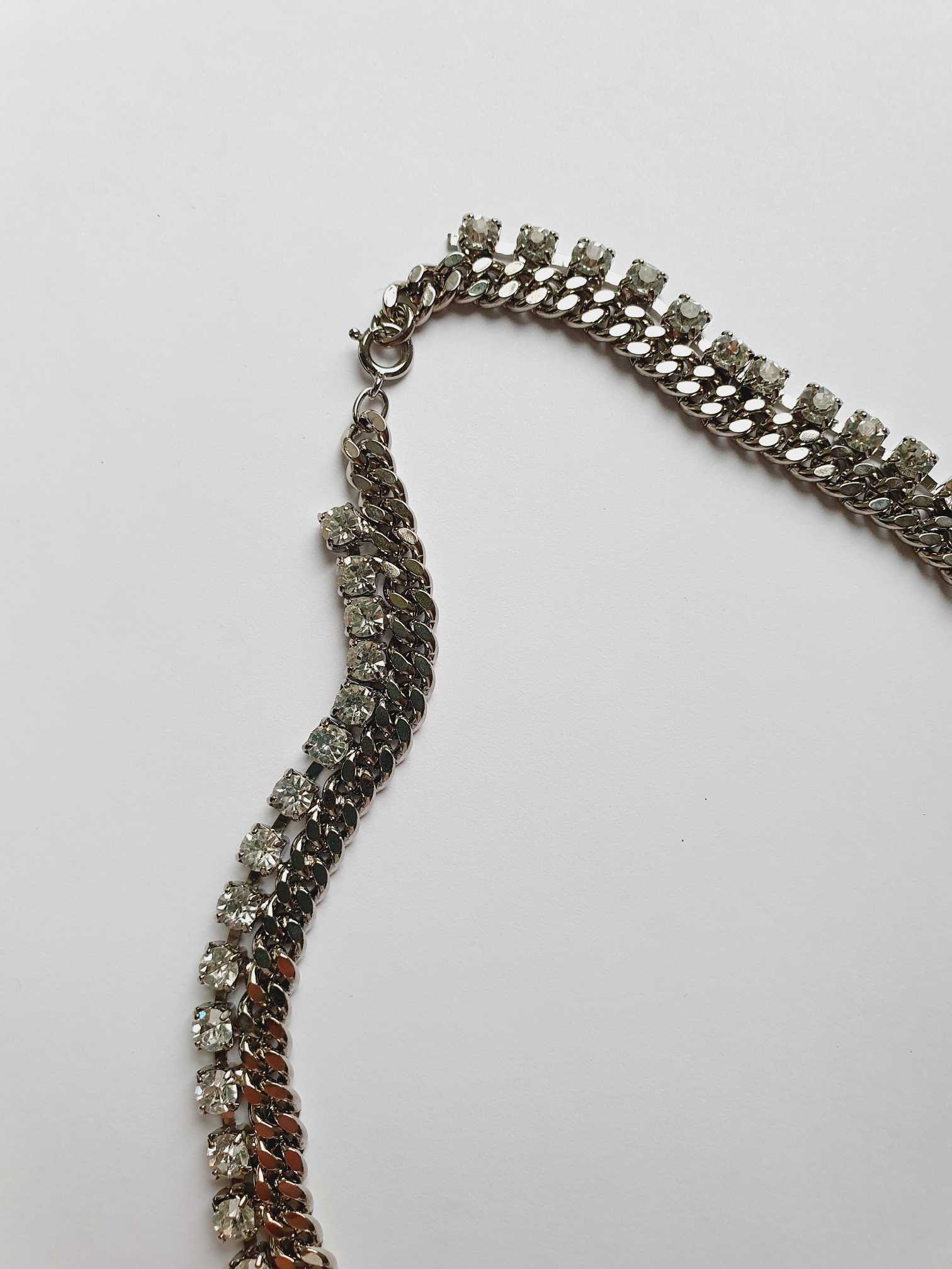 Vintage Silver Chunky Chain Necklace with Clear Crystals - Image 8