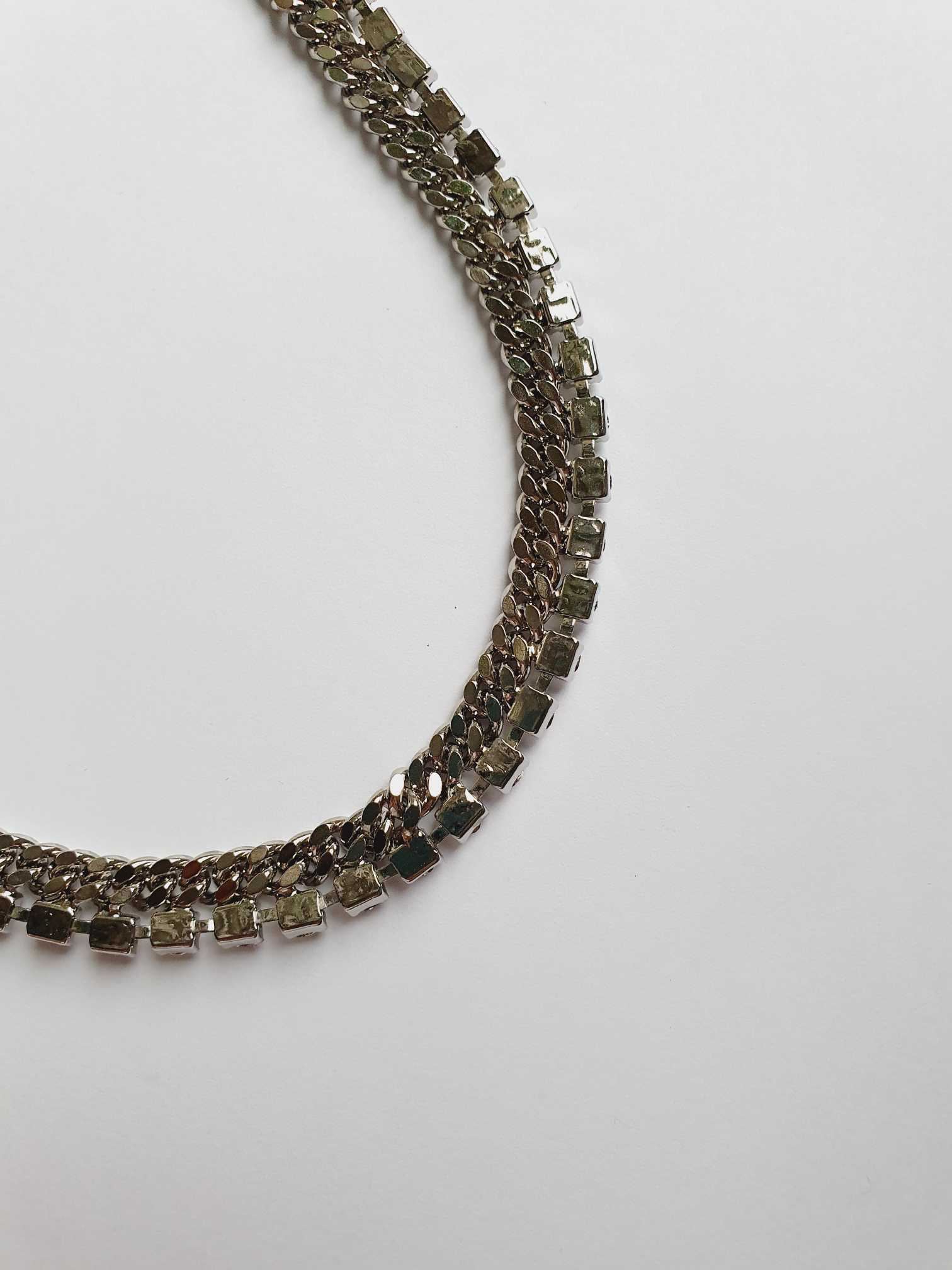 Vintage Silver Chunky Chain Necklace with Clear Crystals - Image 9
