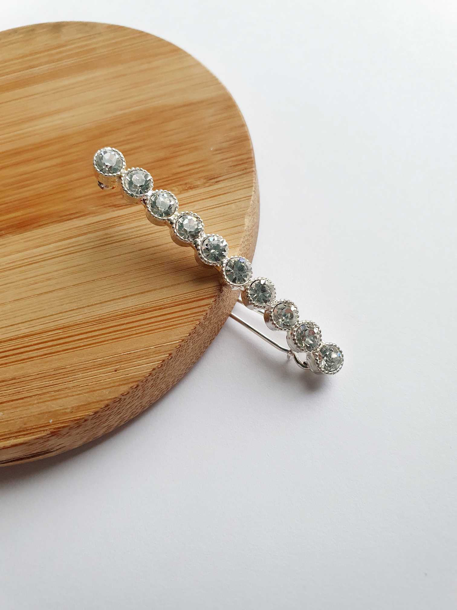 Vintage Silver Hair Clip with Crystals - Image 3