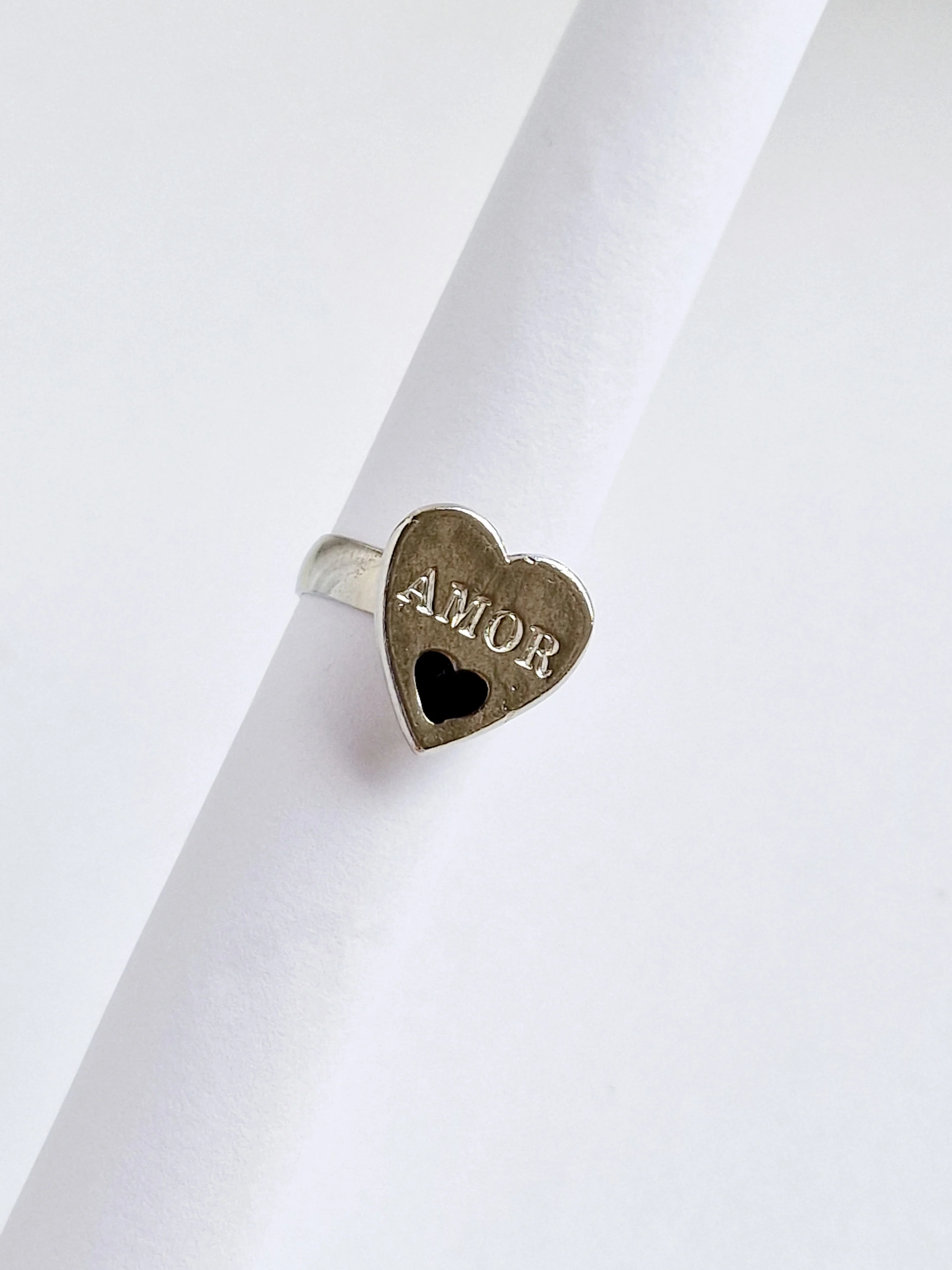 Vintage Silver Plated 'Amor' Heart Ring