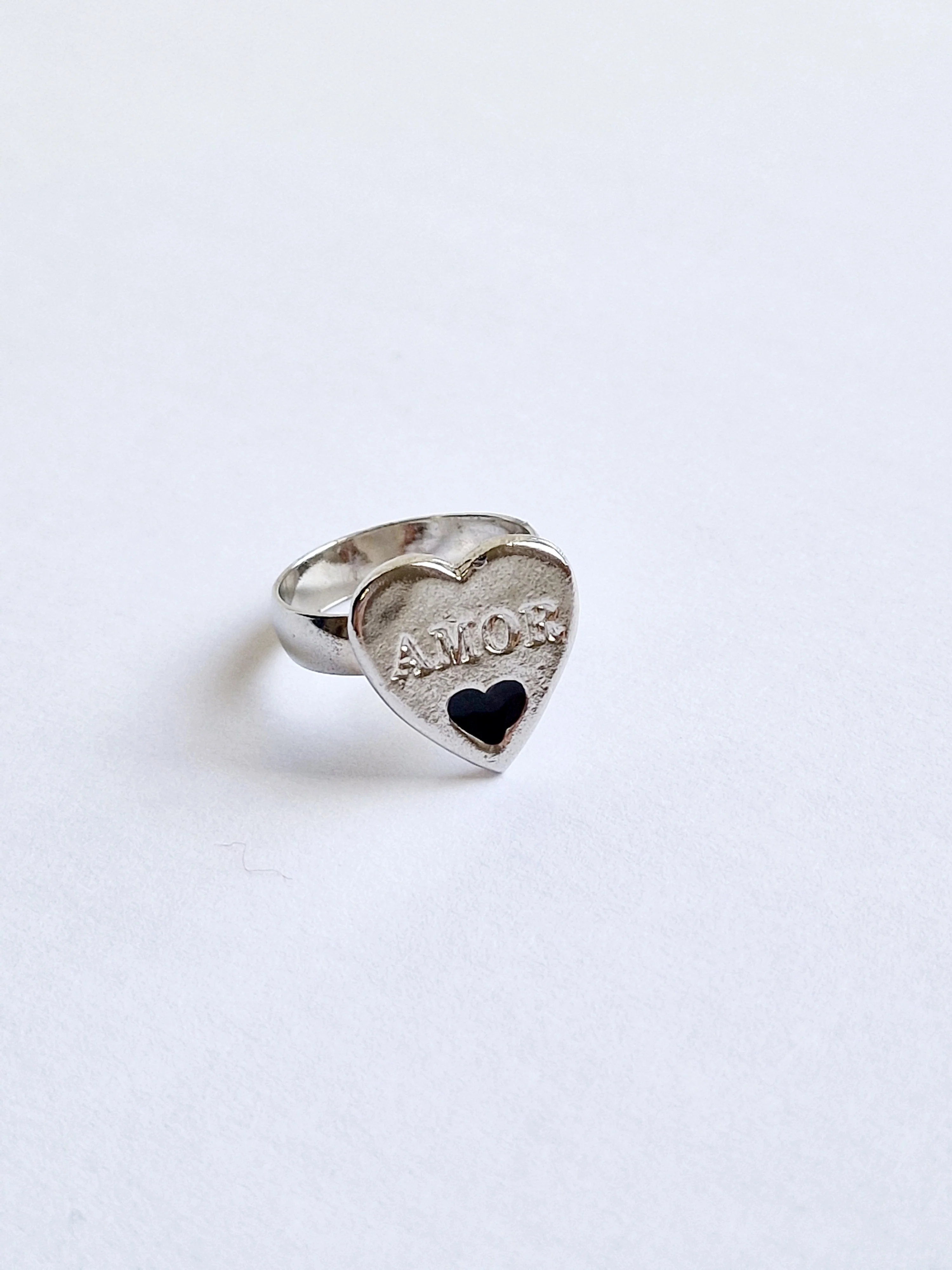 Vintage Silver Plated 'Amor' Heart Ring - Image 2