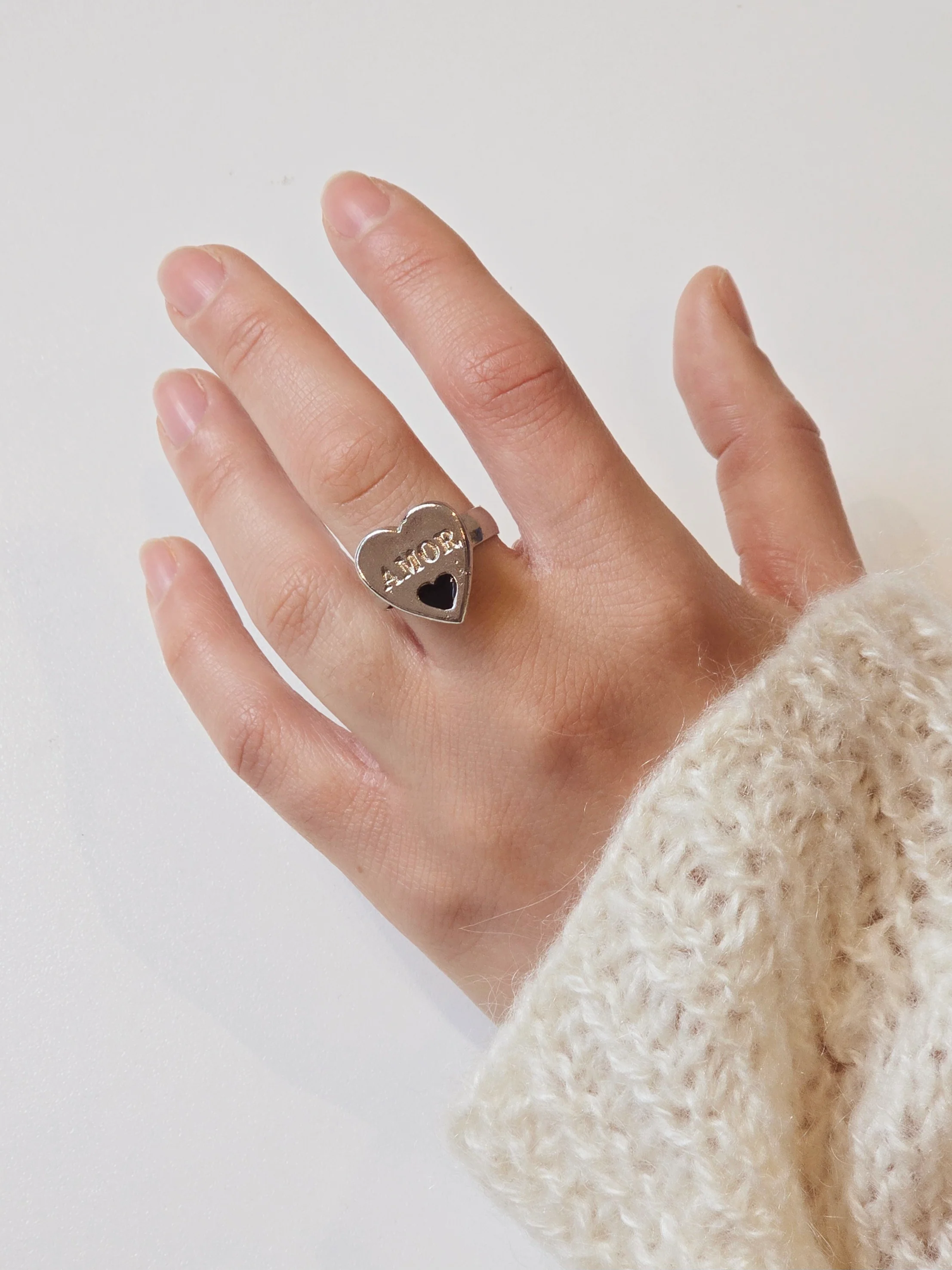 Vintage Silver Plated 'Amor' Heart Ring - Image 5