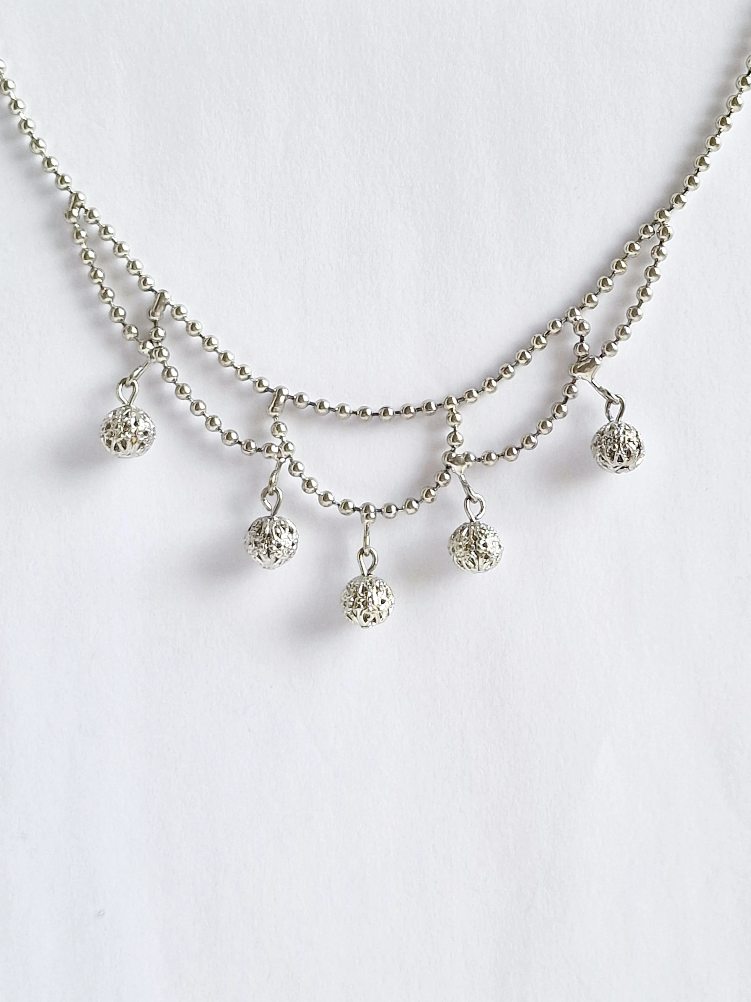 Vintage Silver Plated Ball Chain Necklace with Round Charms - Image 2
