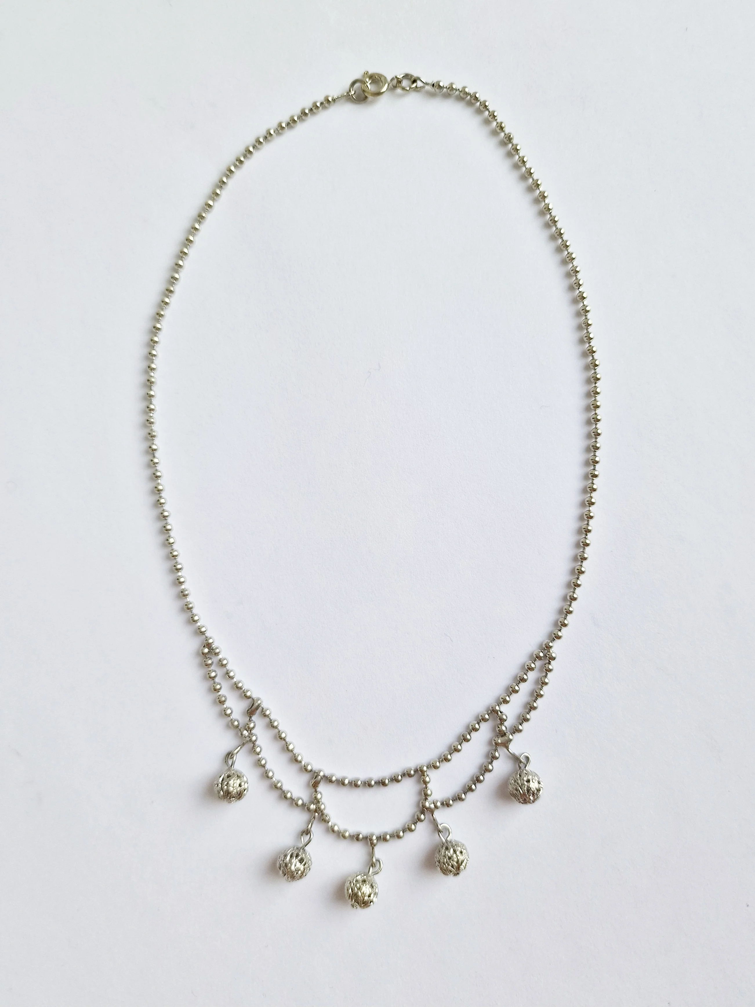 Vintage Silver Plated Ball Chain Necklace with Round Charms - Image 3