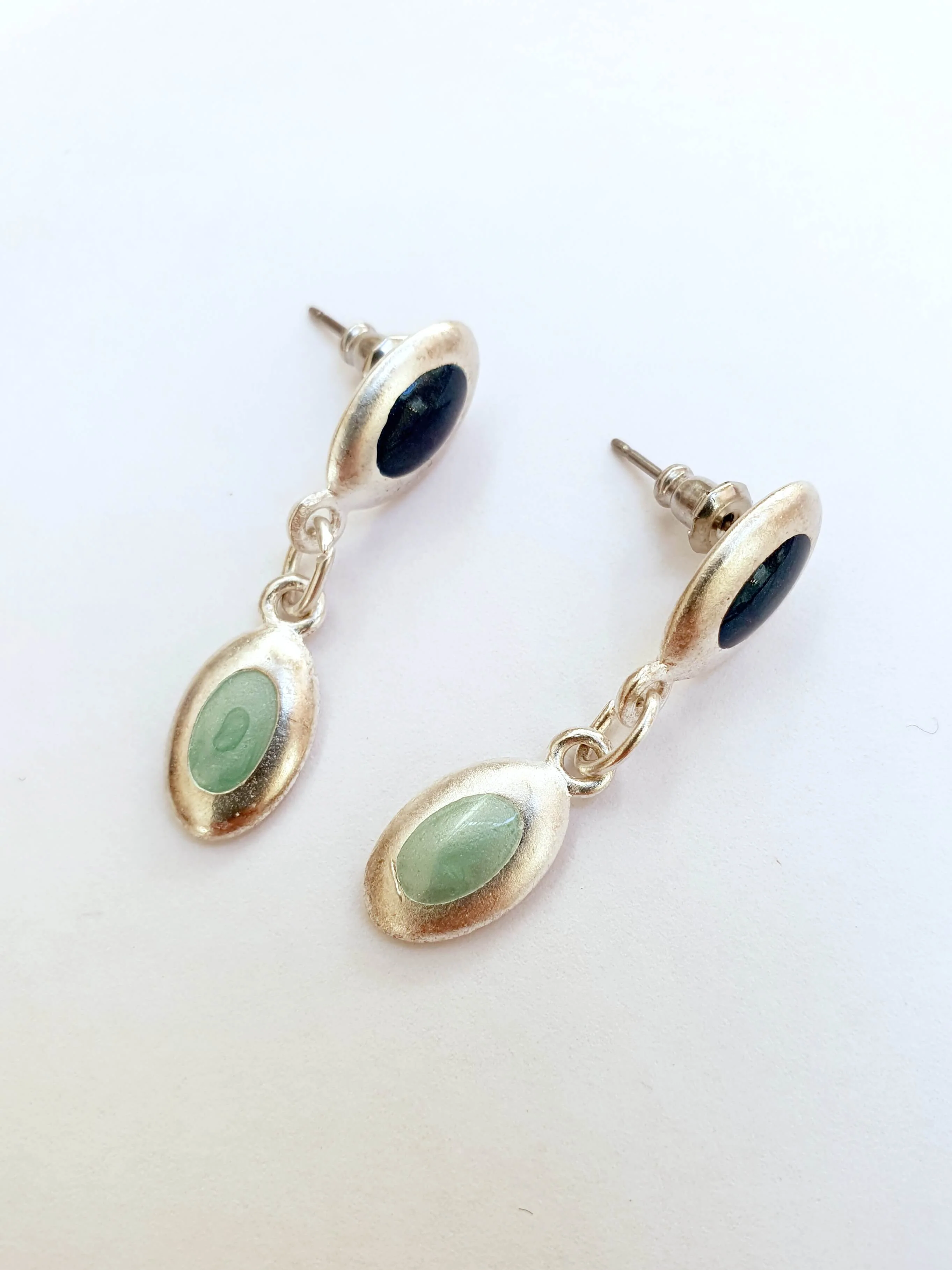 Vintage Silver Plated Blue Enamel Drop Earrings