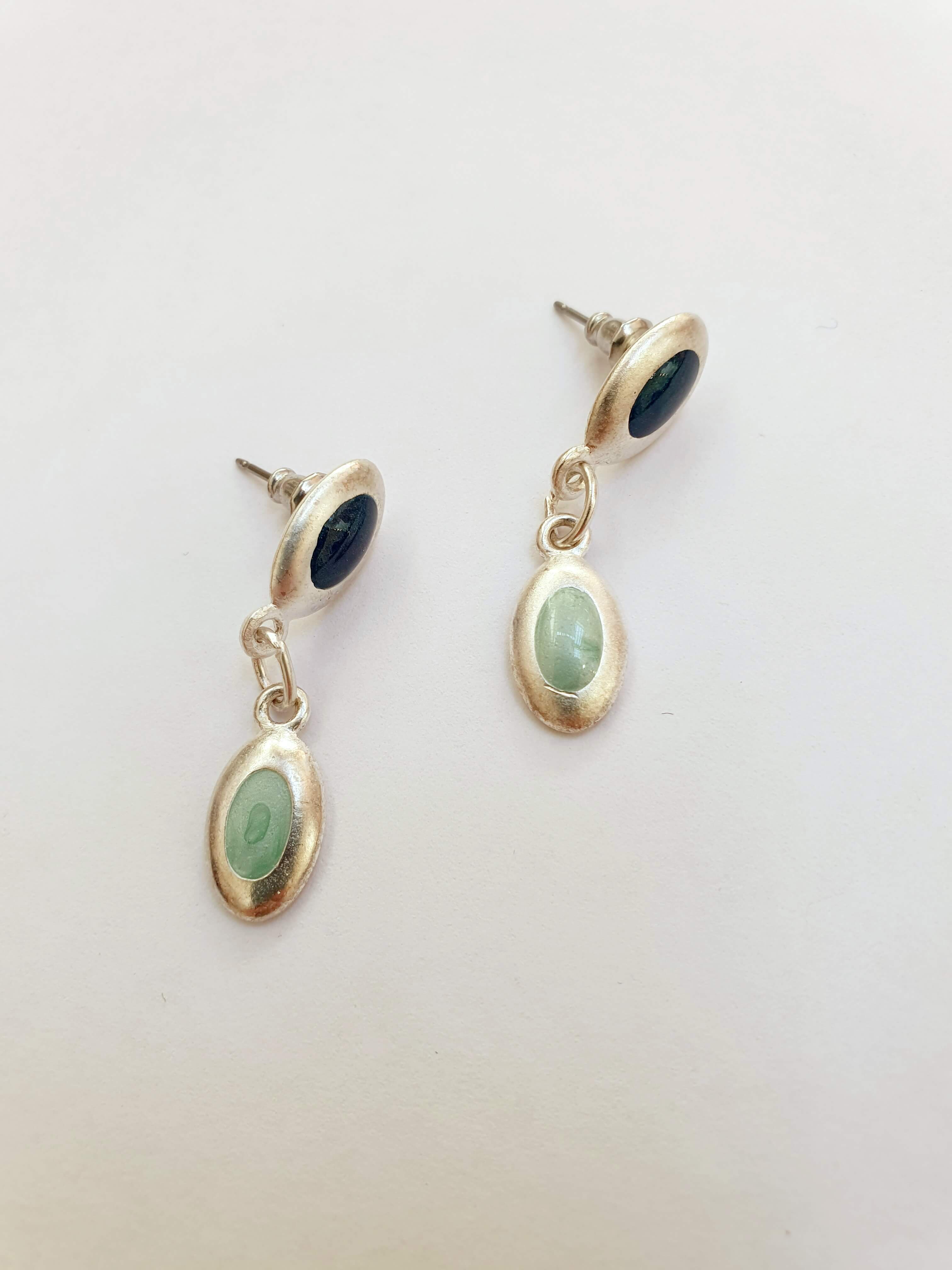 Vintage Silver Plated Blue Enamel Drop Earrings - Image 4