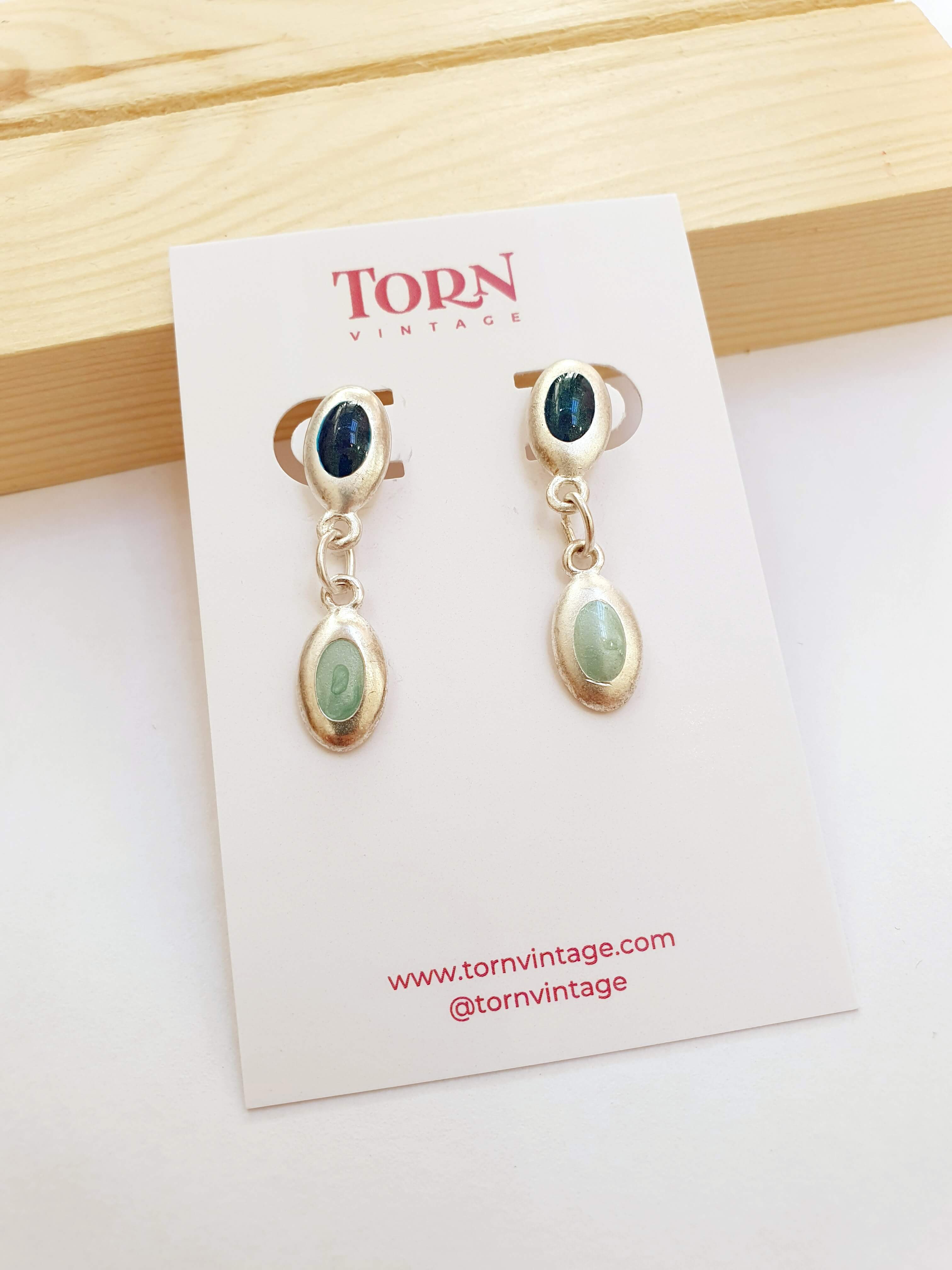 Vintage Silver Plated Blue Enamel Drop Earrings - Image 6