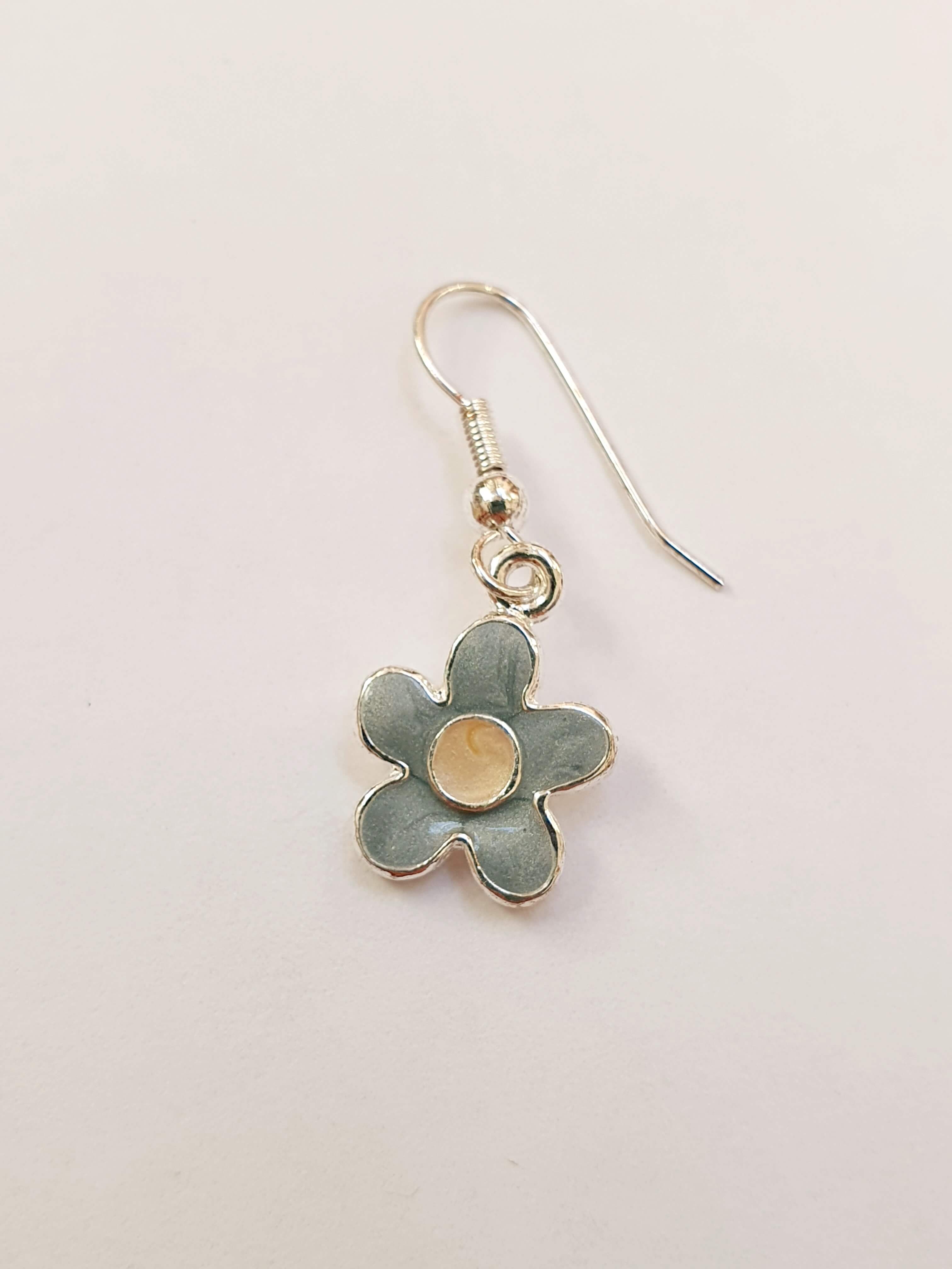 Vintage Silver Plated Blue Enamel Flower Drop Earrings - Image 3