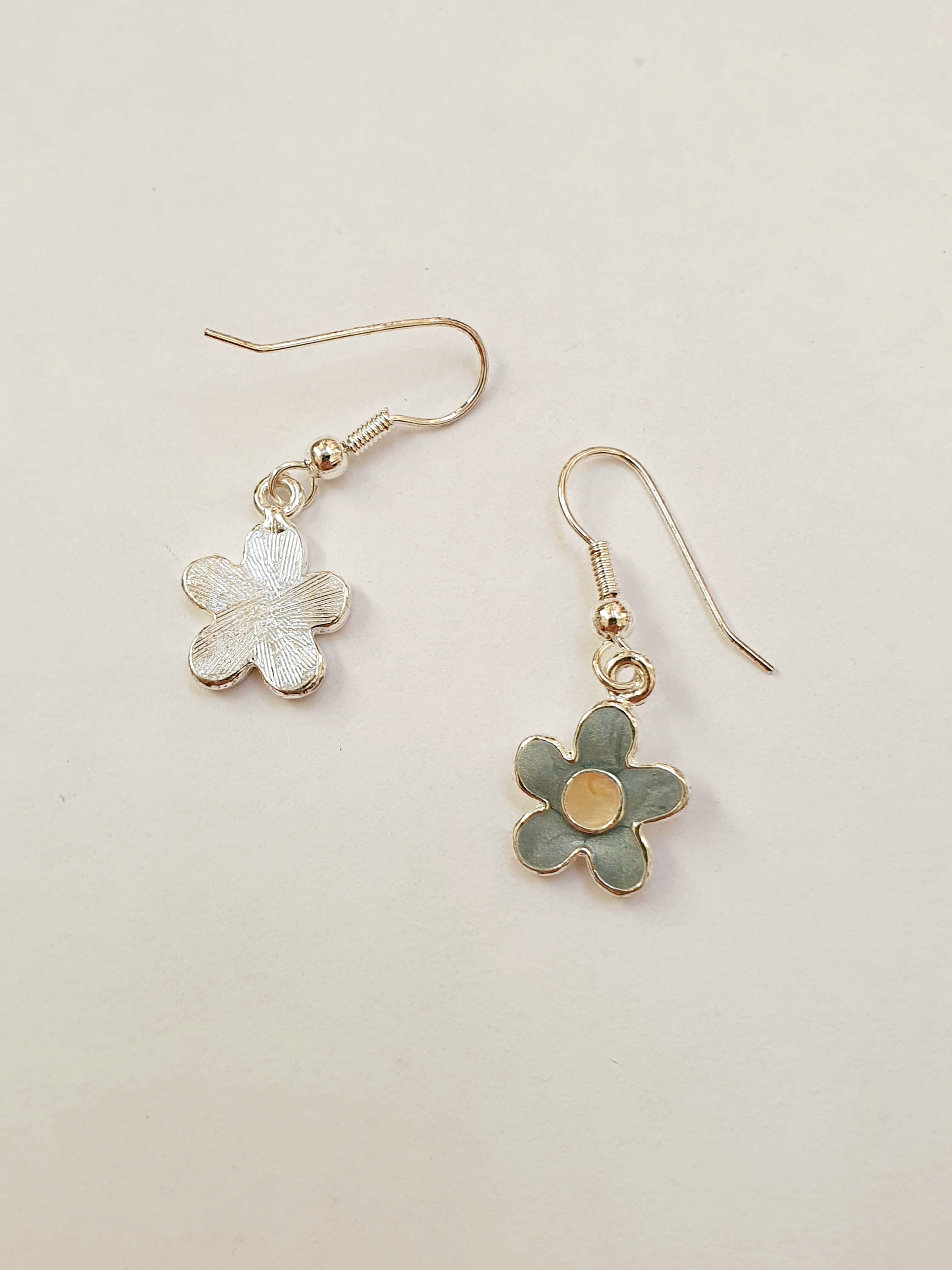 Vintage Silver Plated Blue Enamel Flower Drop Earrings - Image 4