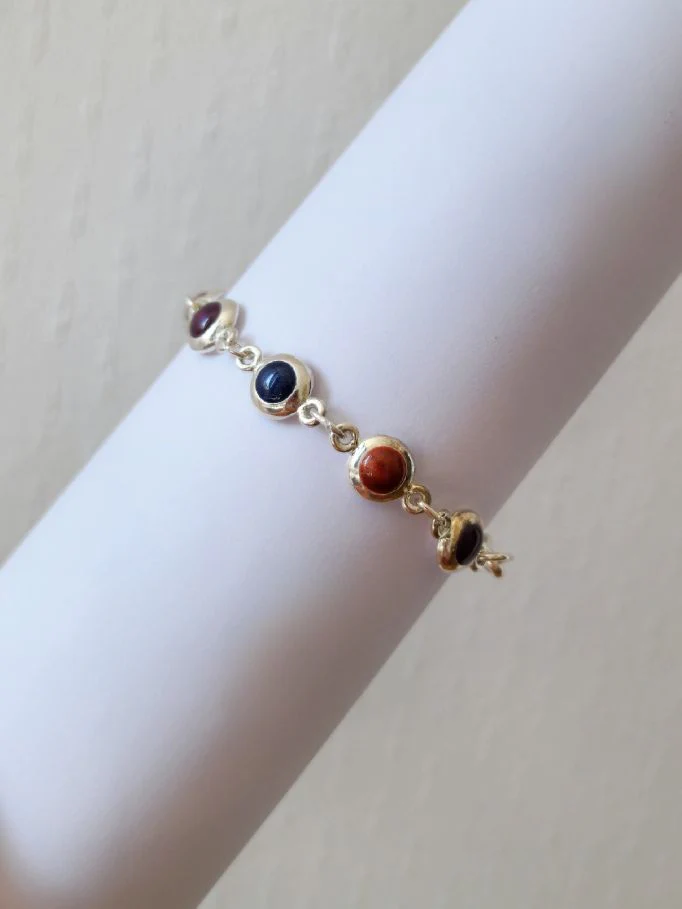Vintage Silver Plated Chain Bracelet with Dark Enamel - Image 2