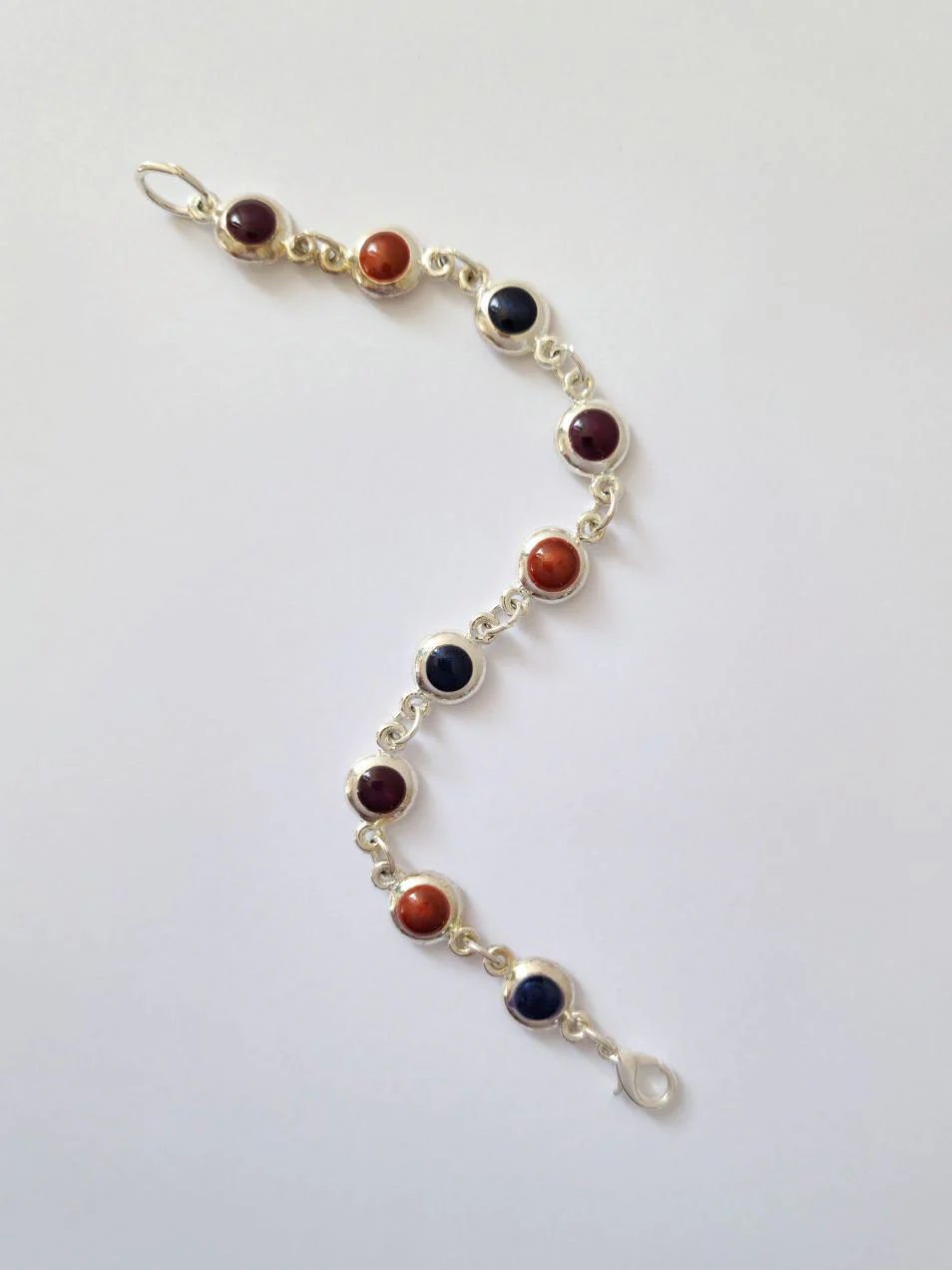 Vintage Silver Plated Chain Bracelet with Dark Enamel - Image 3