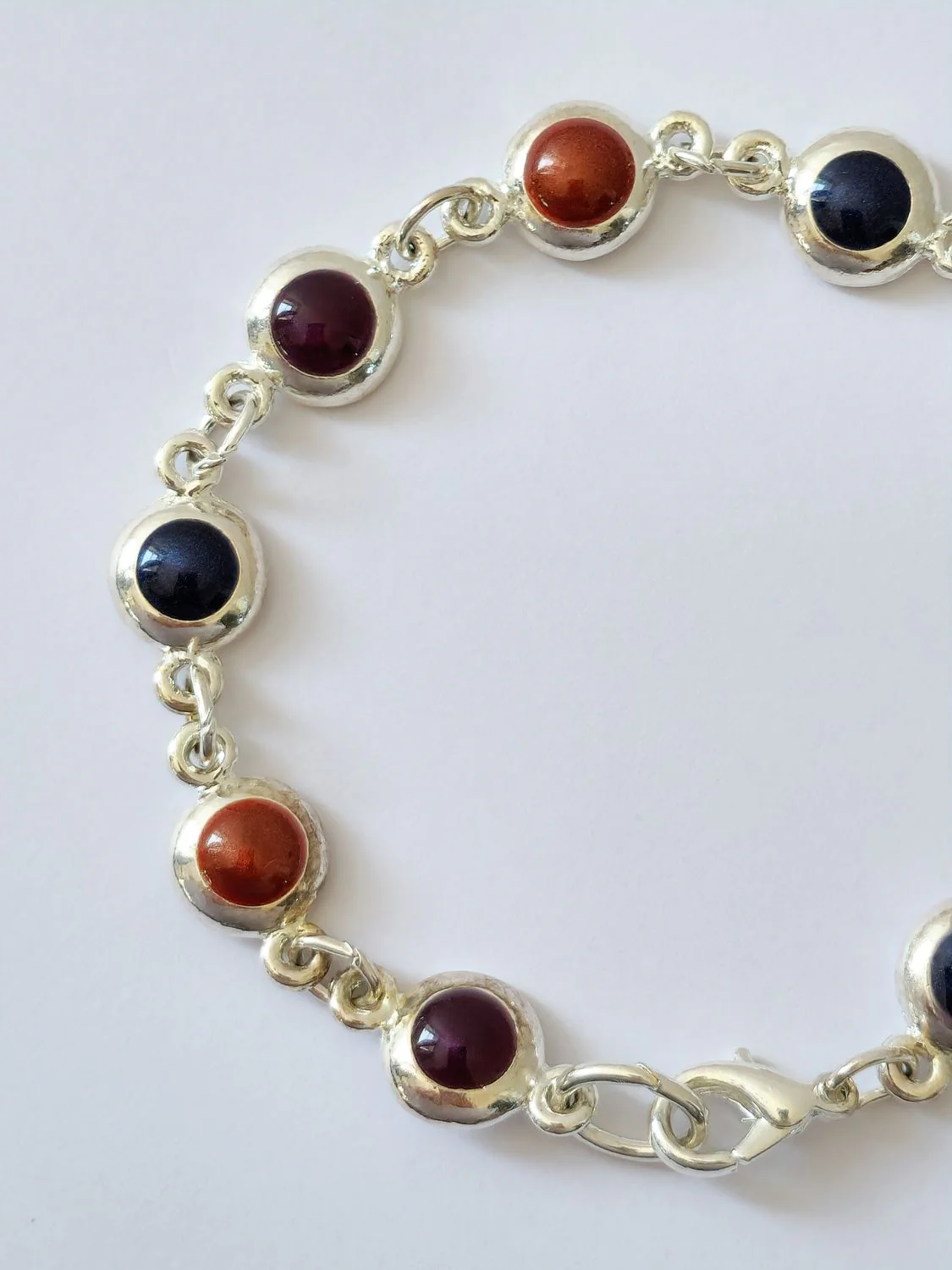 Vintage Silver Plated Chain Bracelet with Dark Enamel - Image 4