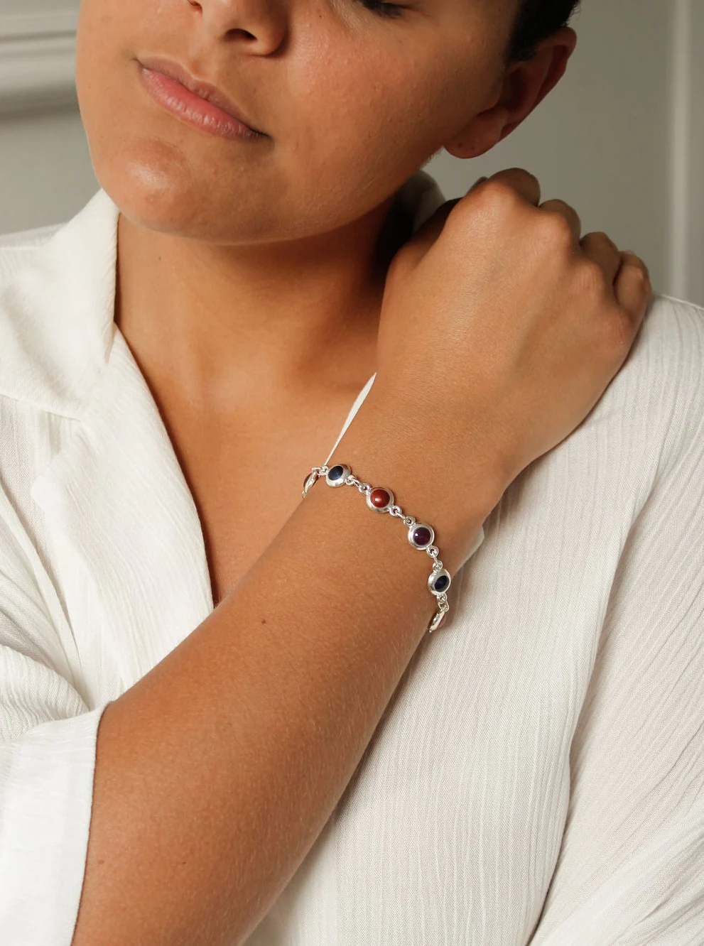 Vintage Silver Plated Chain Bracelet with Dark Enamel - Image 6