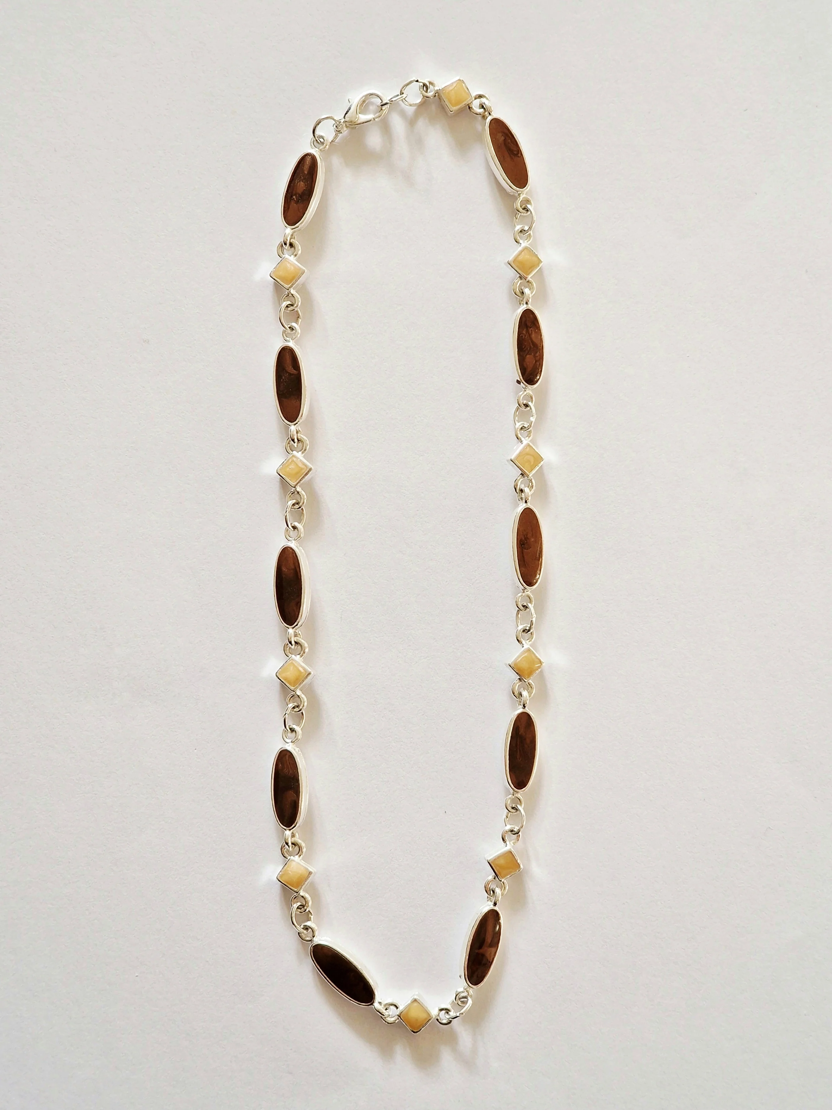 Vintage Silver Plated Chain Necklace with Burgundy and Cream Enamel - Image 3