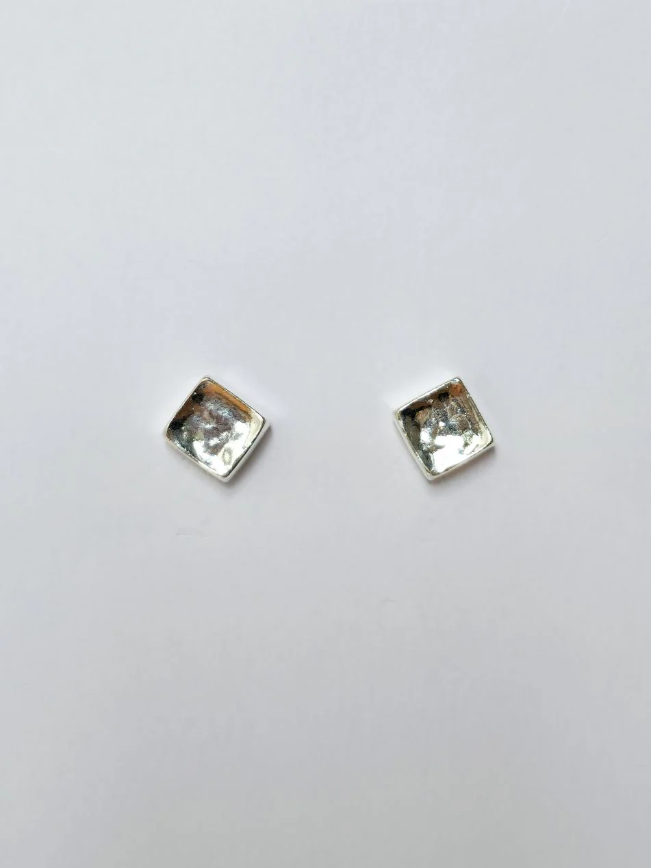 Vintage Silver Plated Chunky Square Stud Earrings