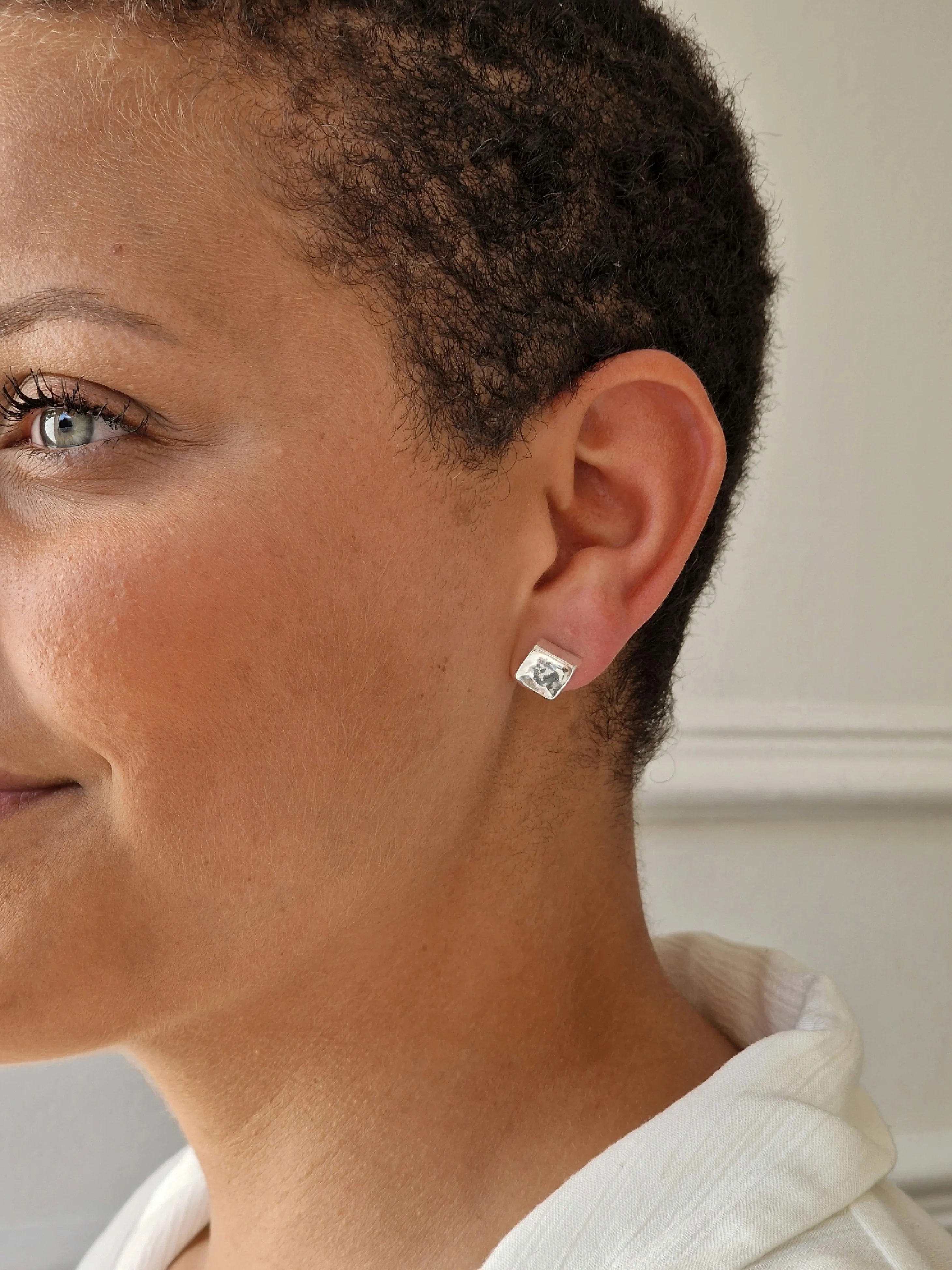 Vintage Silver Plated Chunky Square Stud Earrings - Image 2