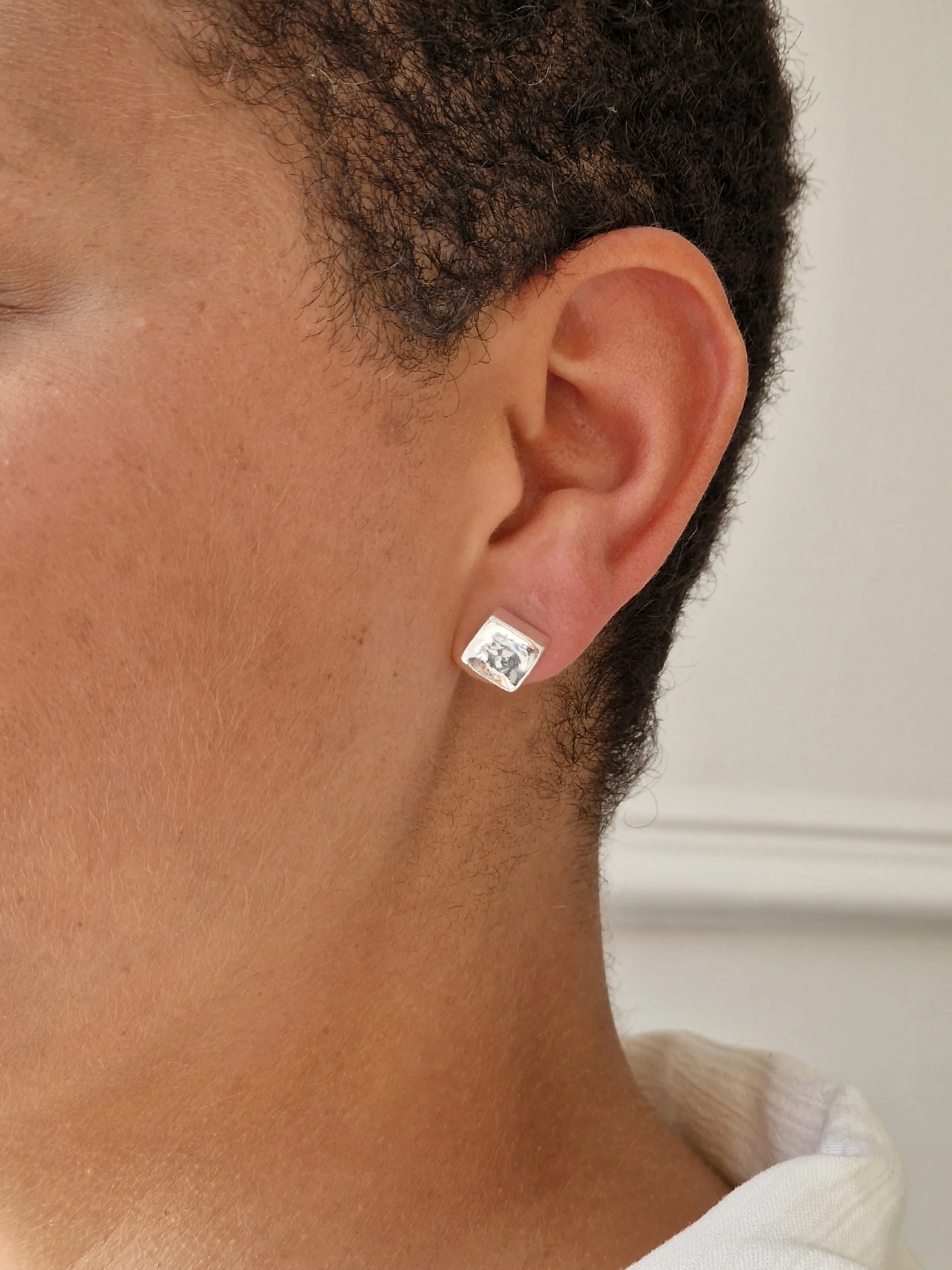 Vintage Silver Plated Chunky Square Stud Earrings - Image 5