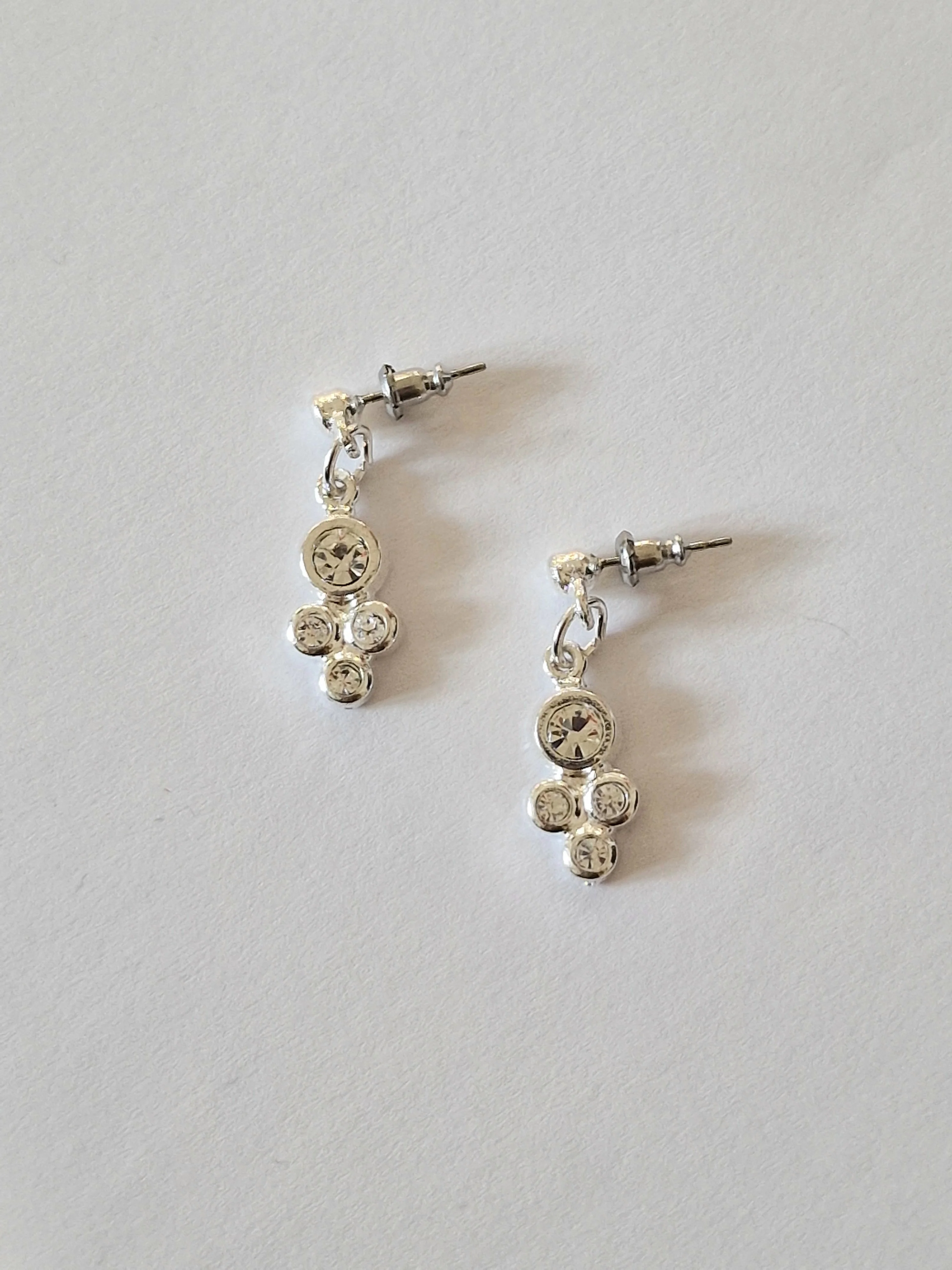Vintage Silver Plated Crystal Cluster Drop Earrings - Image 3