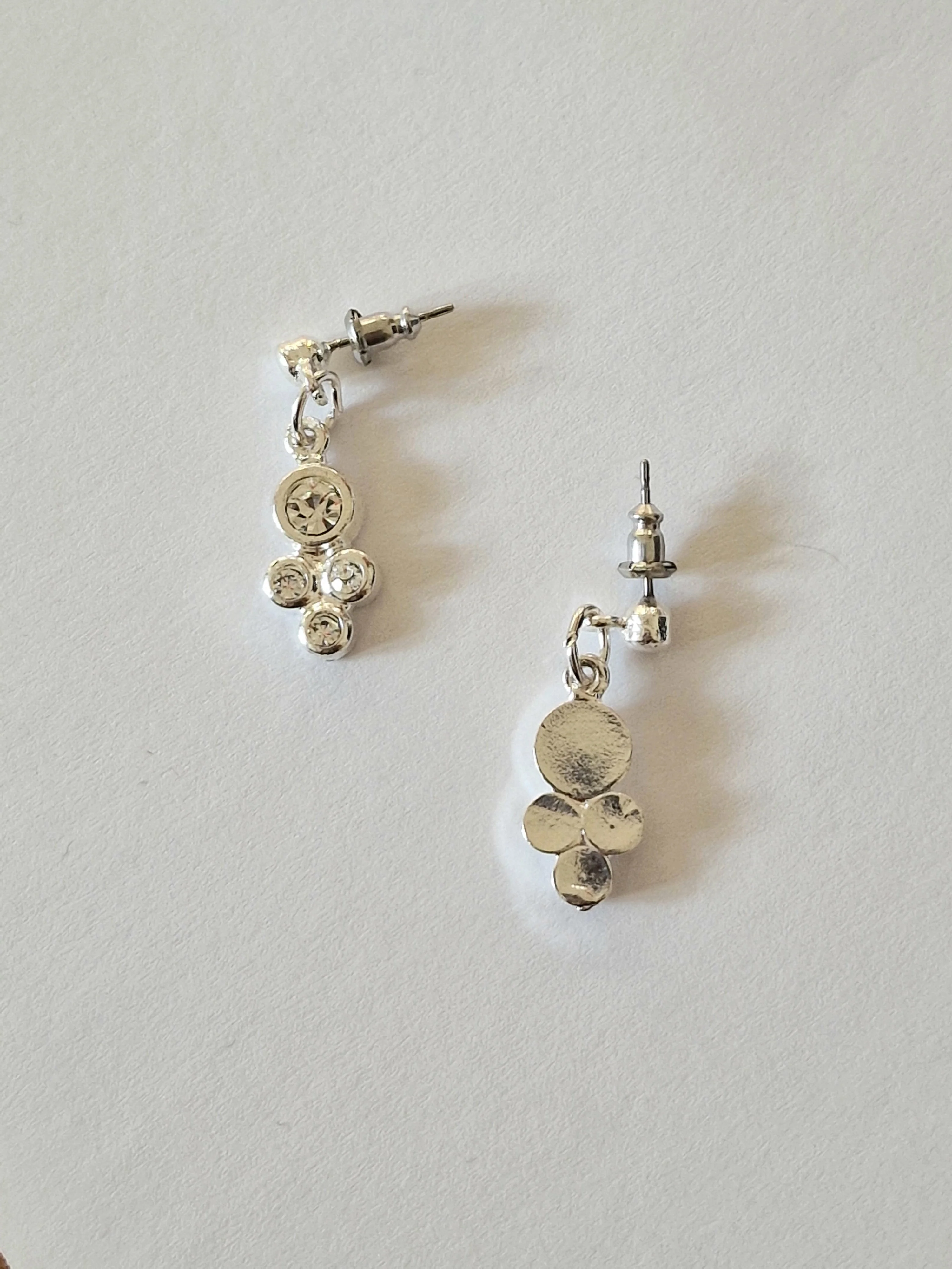 Vintage Silver Plated Crystal Cluster Drop Earrings - Image 4