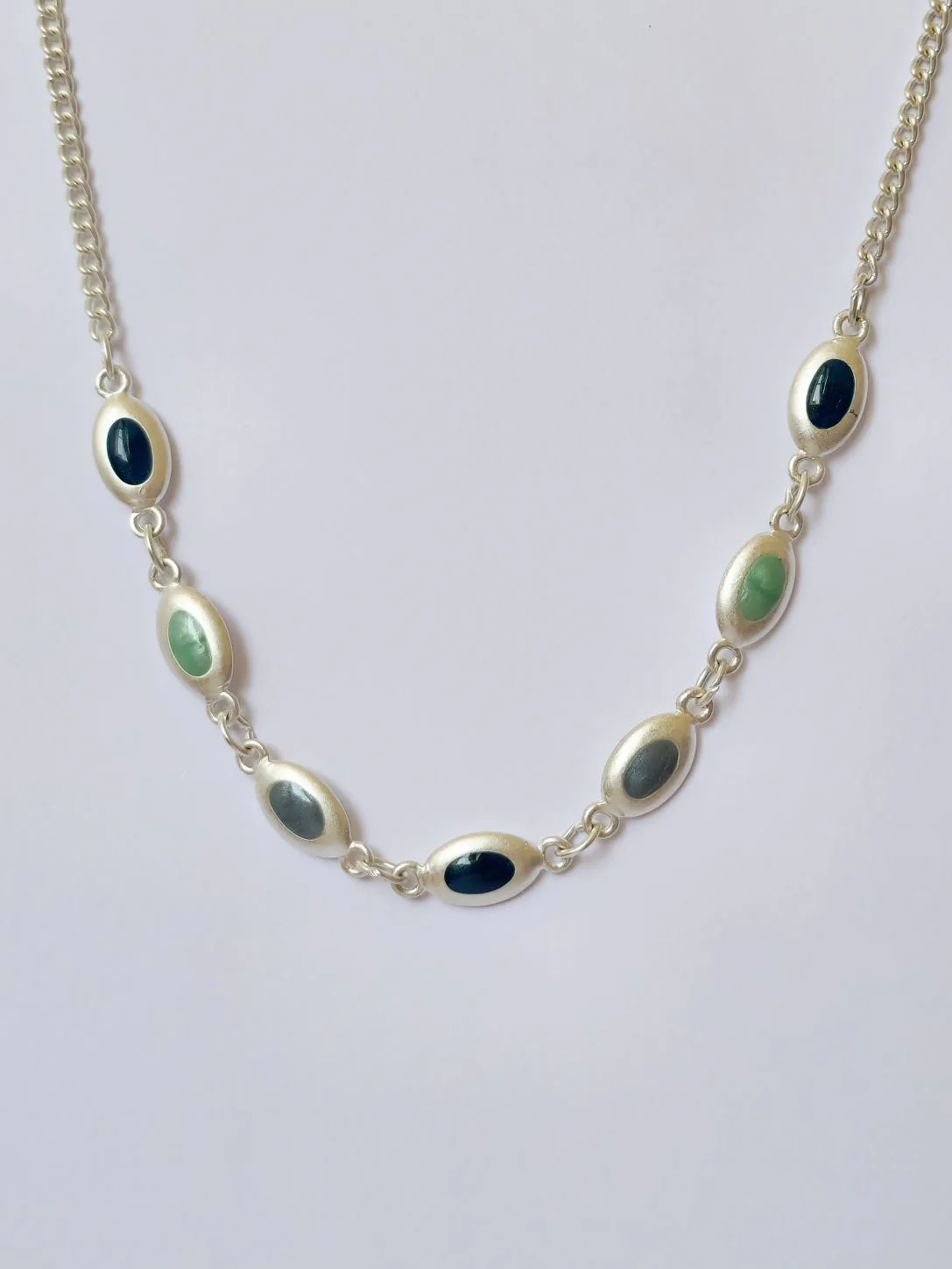 Vintage Silver Plated Curb Chain Necklace with Blue Enamel - Image 2