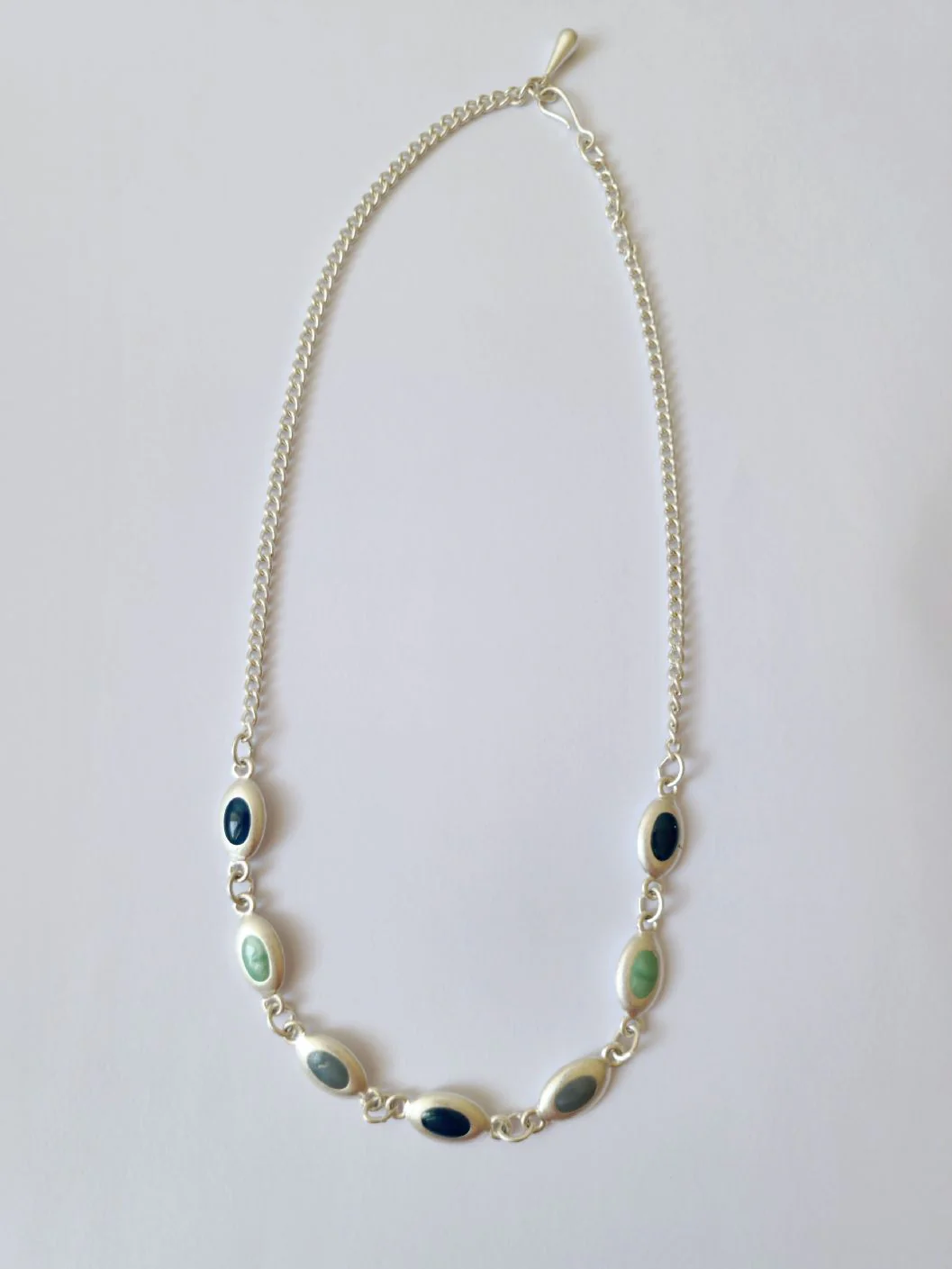 Vintage Silver Plated Curb Chain Necklace with Blue Enamel - Image 4